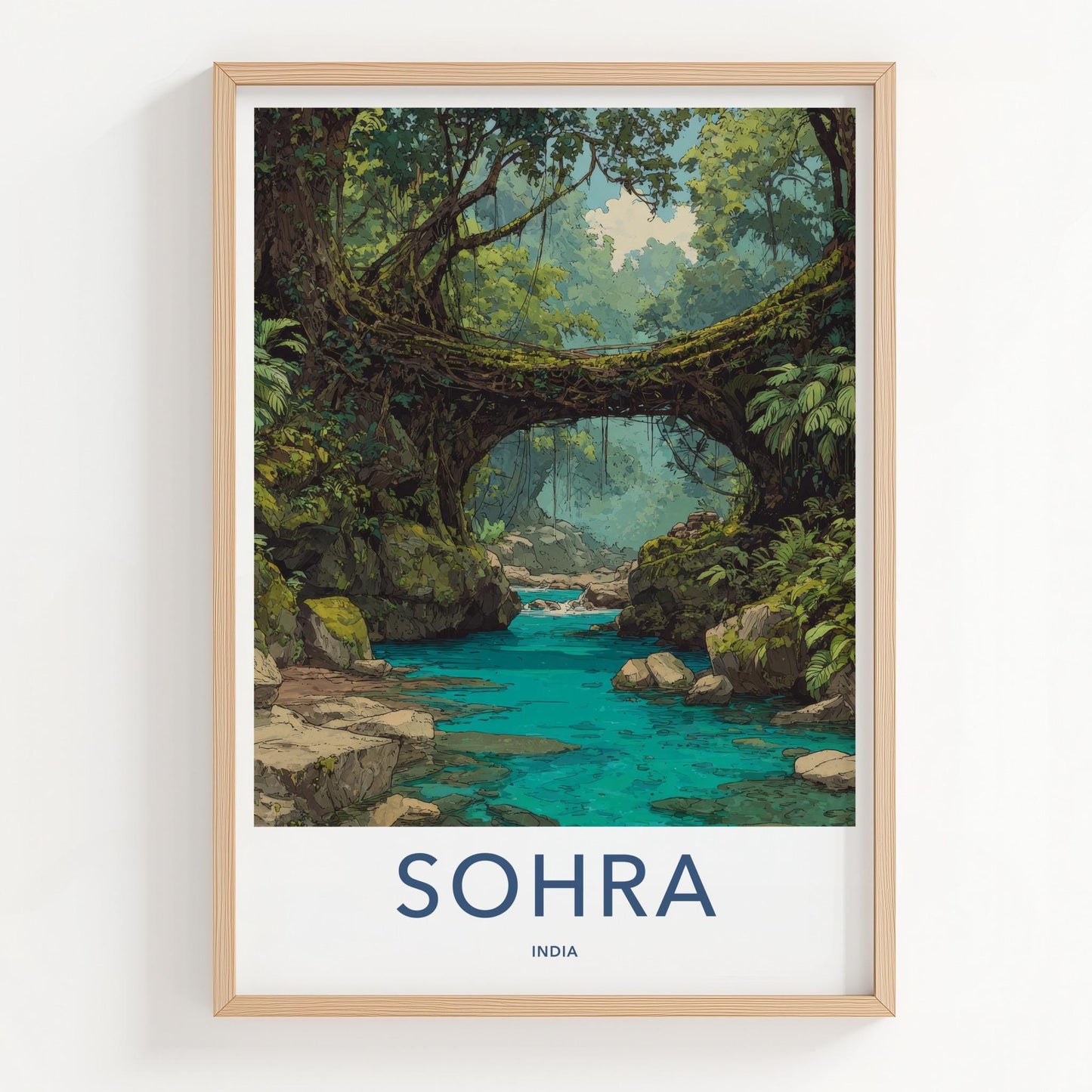 Sohra Poster - India Travel Art - Meghalaya Living Root Bridge Home Decor