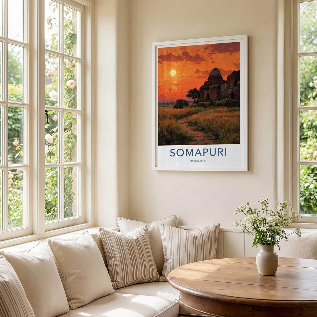 Somapuri Poster - Bangladesh Travel Art - Ancient Temple Sunset Home Decor