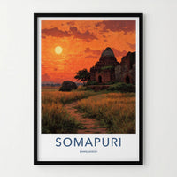 Somapuri Poster - Bangladesh Travel Art - Ancient Temple Sunset Home Decor