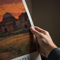 Somapuri Poster - Bangladesh Travel Art - Ancient Temple Sunset Home Decor