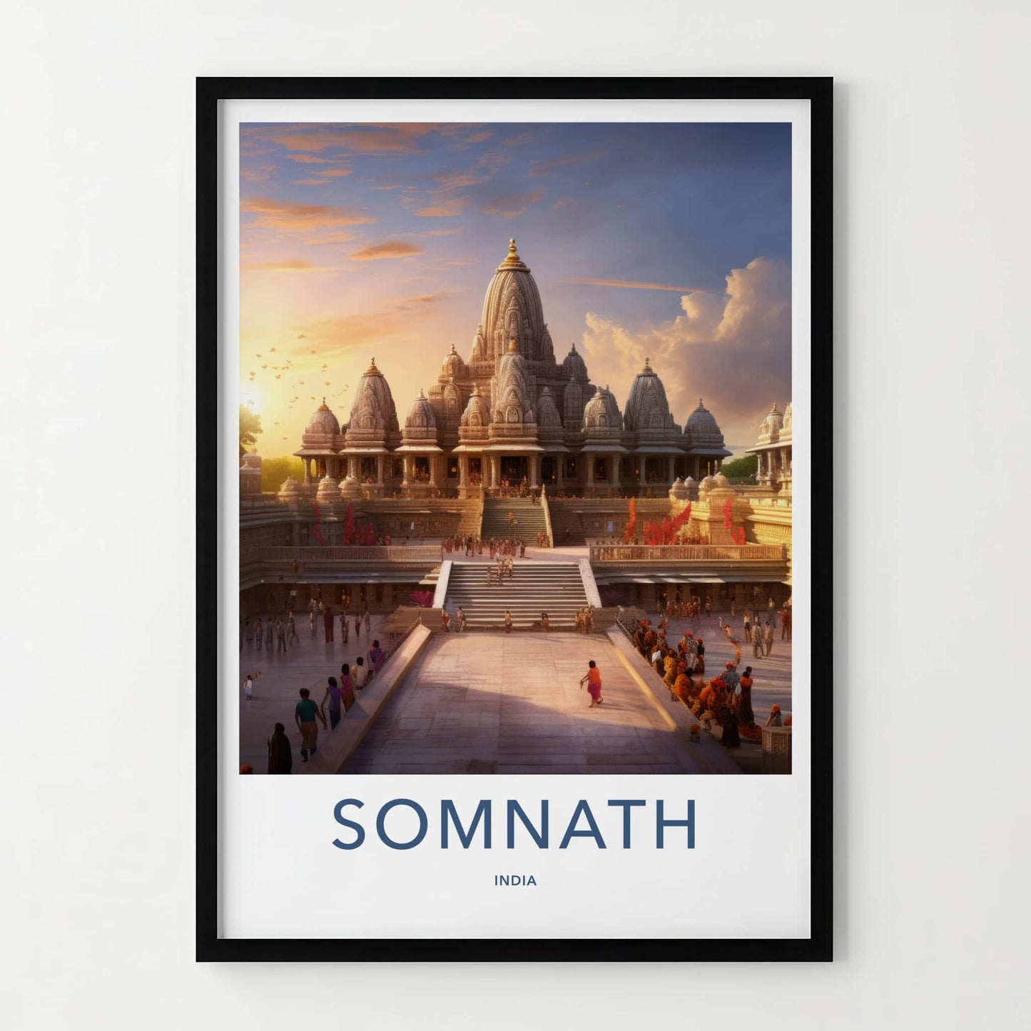 Somnath Poster - India Wall Art - Gujarat Temple Sunset Home Decor
