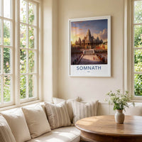 Somnath Poster - India Wall Art - Gujarat Temple Sunset Home Decor