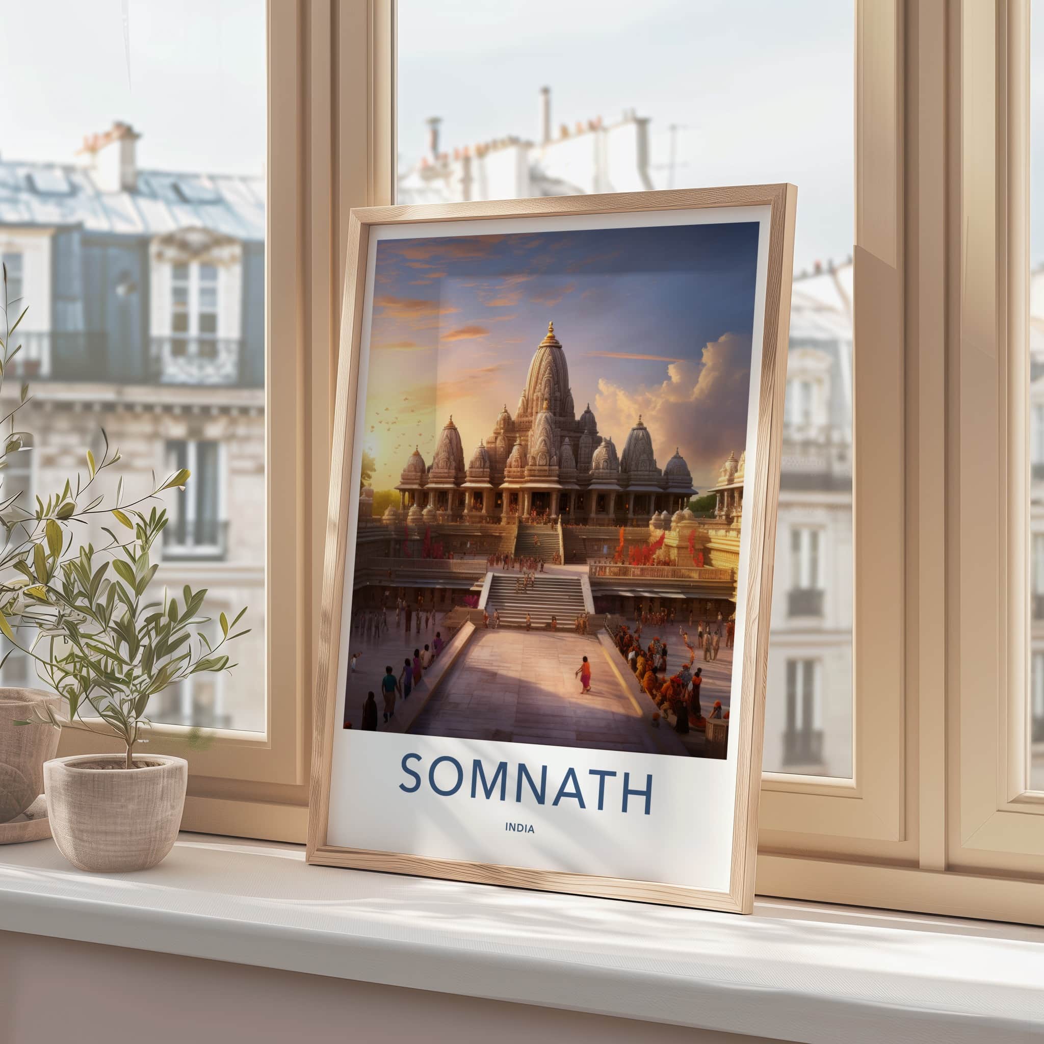 Somnath Poster - India Wall Art - Gujarat Temple Sunset Home Decor