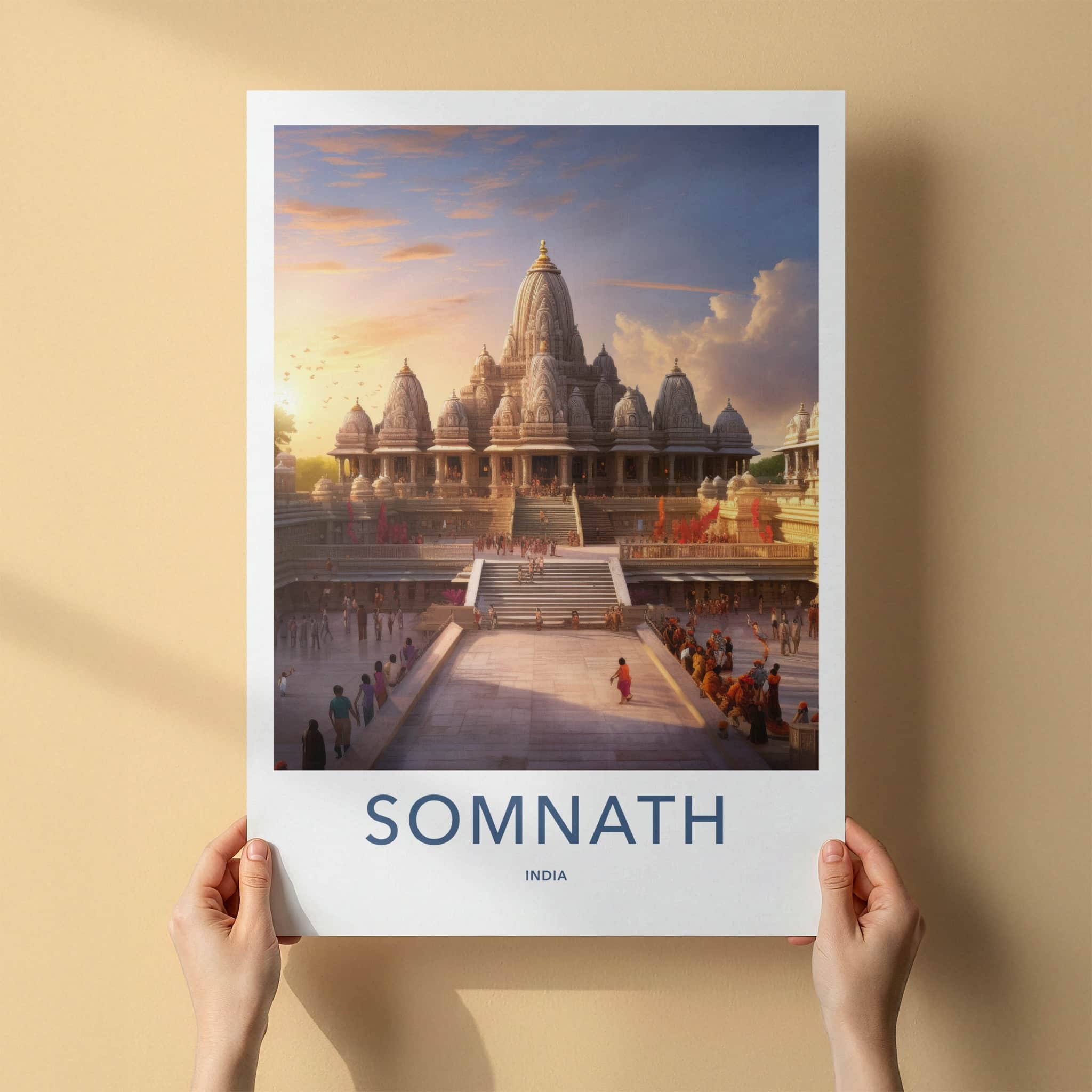 Somnath Poster - India Wall Art - Gujarat Temple Sunset Home Decor