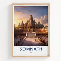 Somnath Poster - India Wall Art - Gujarat Temple Sunset Home Decor
