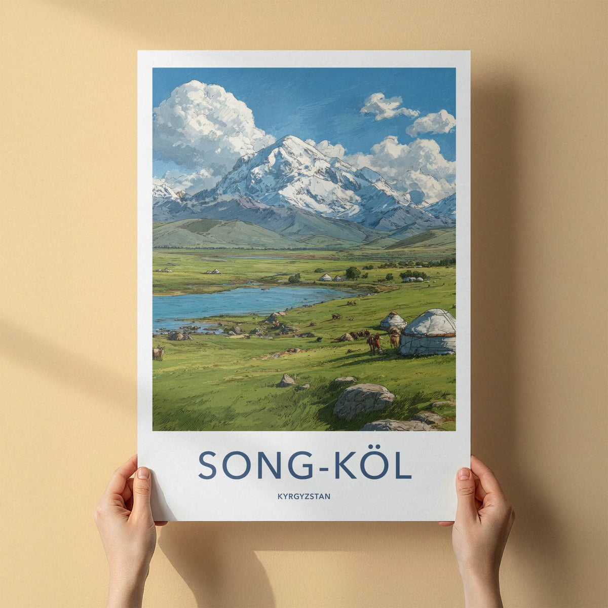 Song Kol Poster - Kyrgyzstan Lake Yurts Mountains