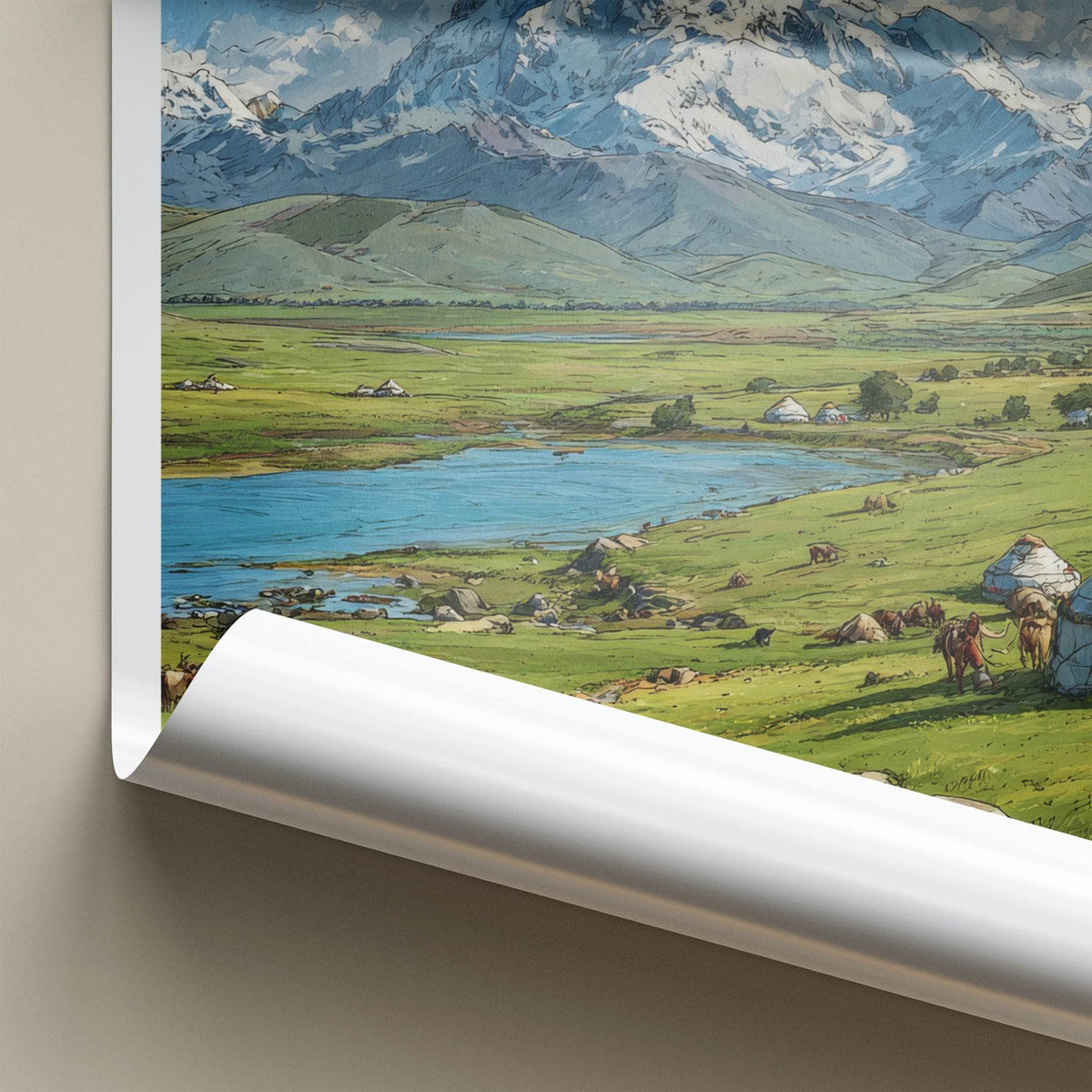 Song Kol Poster - Kyrgyzstan Lake Yurts Mountains