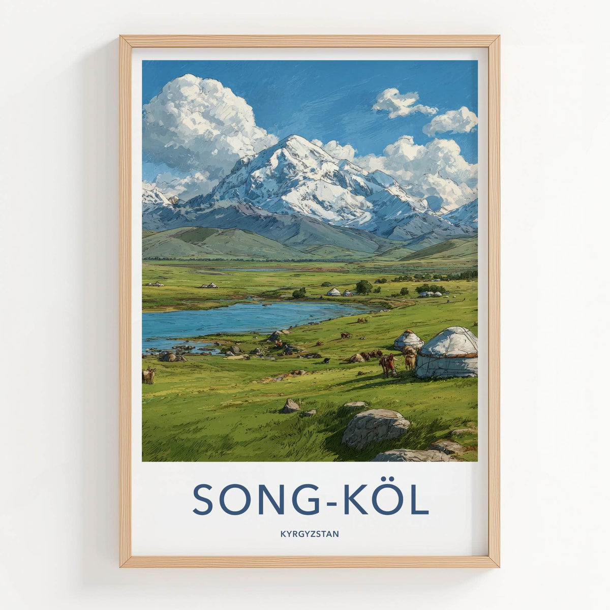 Song Kol Poster - Kyrgyzstan Lake Yurts Mountains