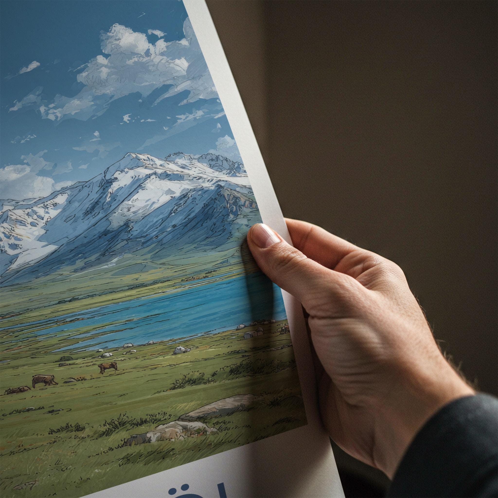 Song-Kol Poster - Kyrgyzstan Travel Art - Alpine Lake Yurt Home Decor