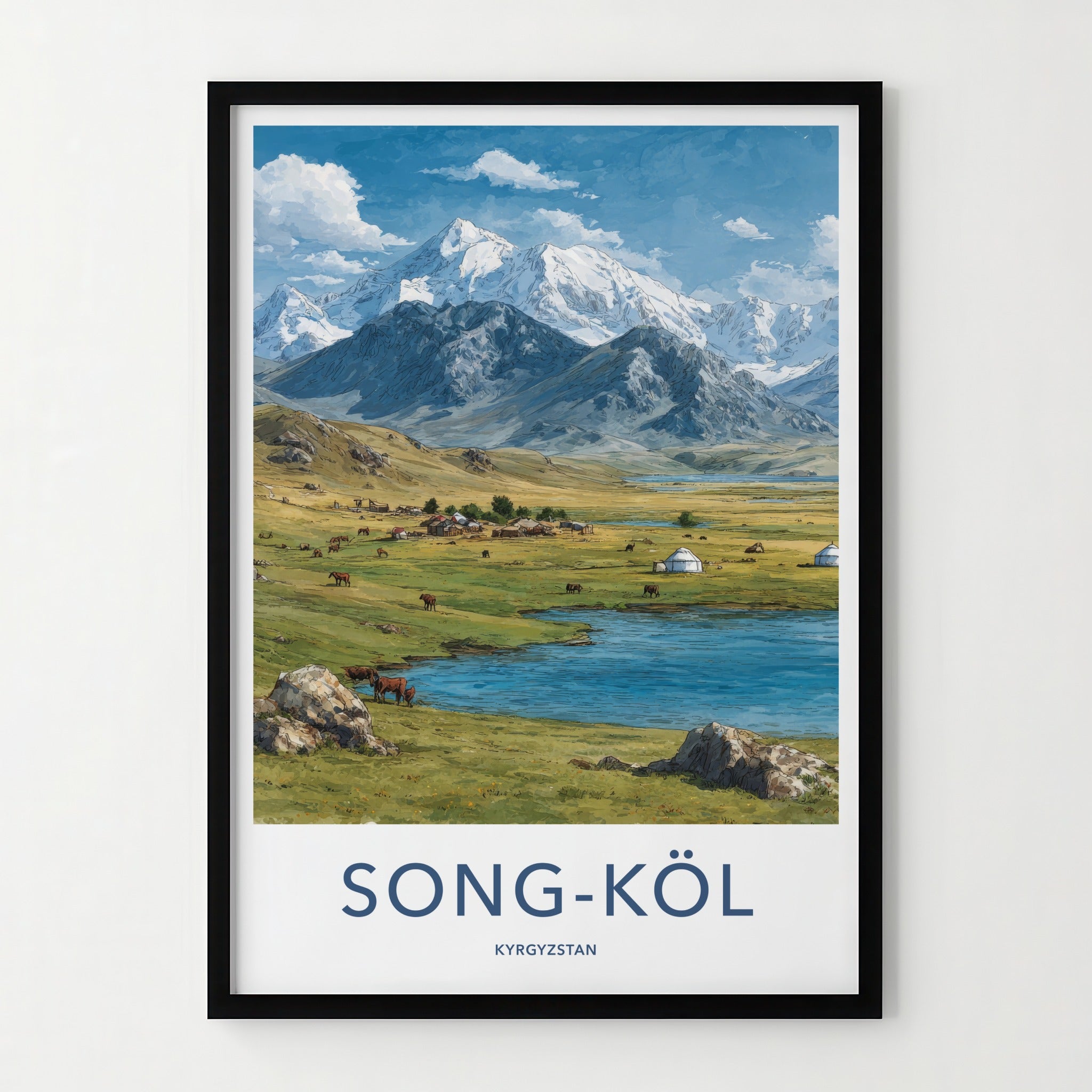 Song-Kol Poster - Kyrgyzstan Yurt Lake Animals Wall Art