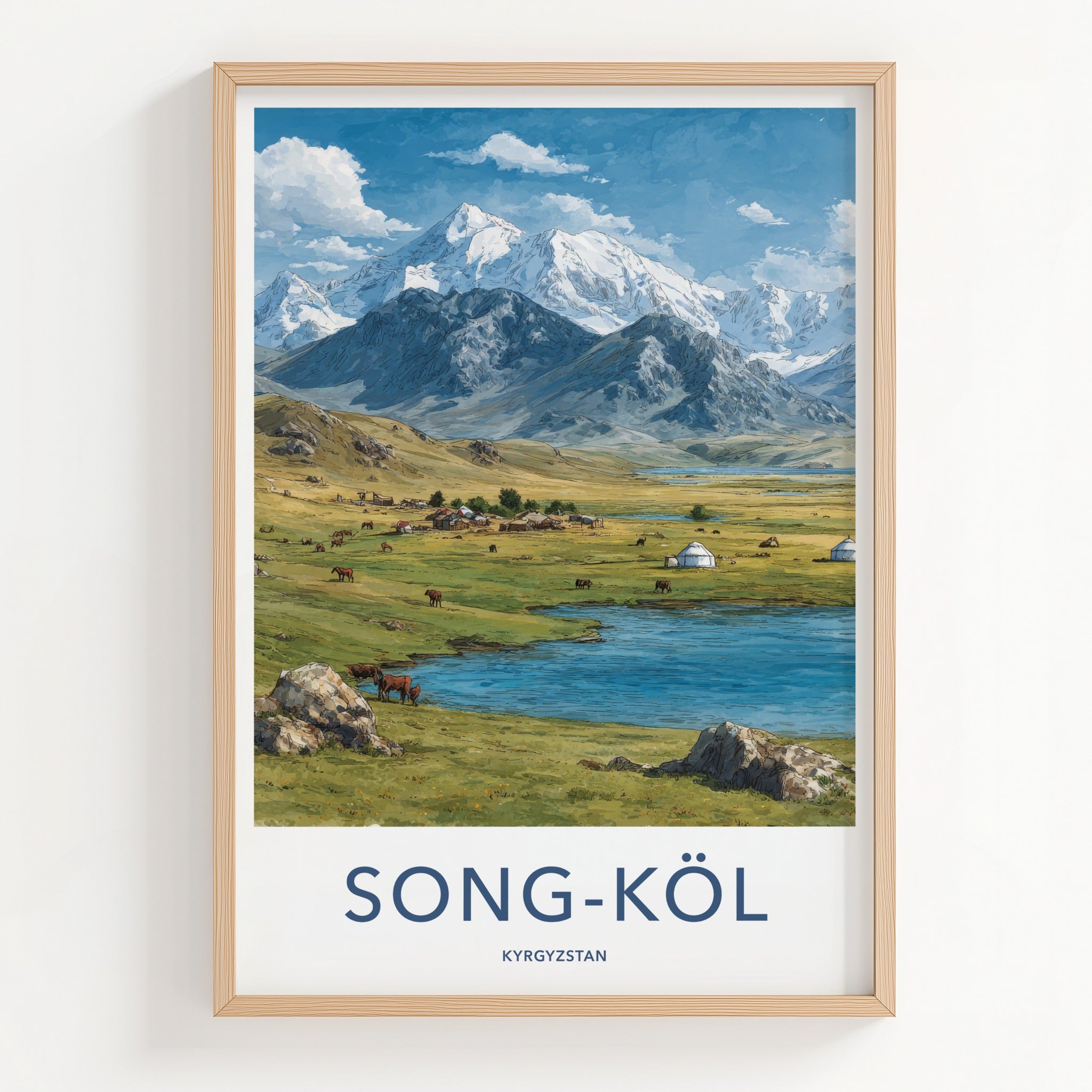 Song-Kol Poster - Kyrgyzstan Yurt Lake Animals Wall Art
