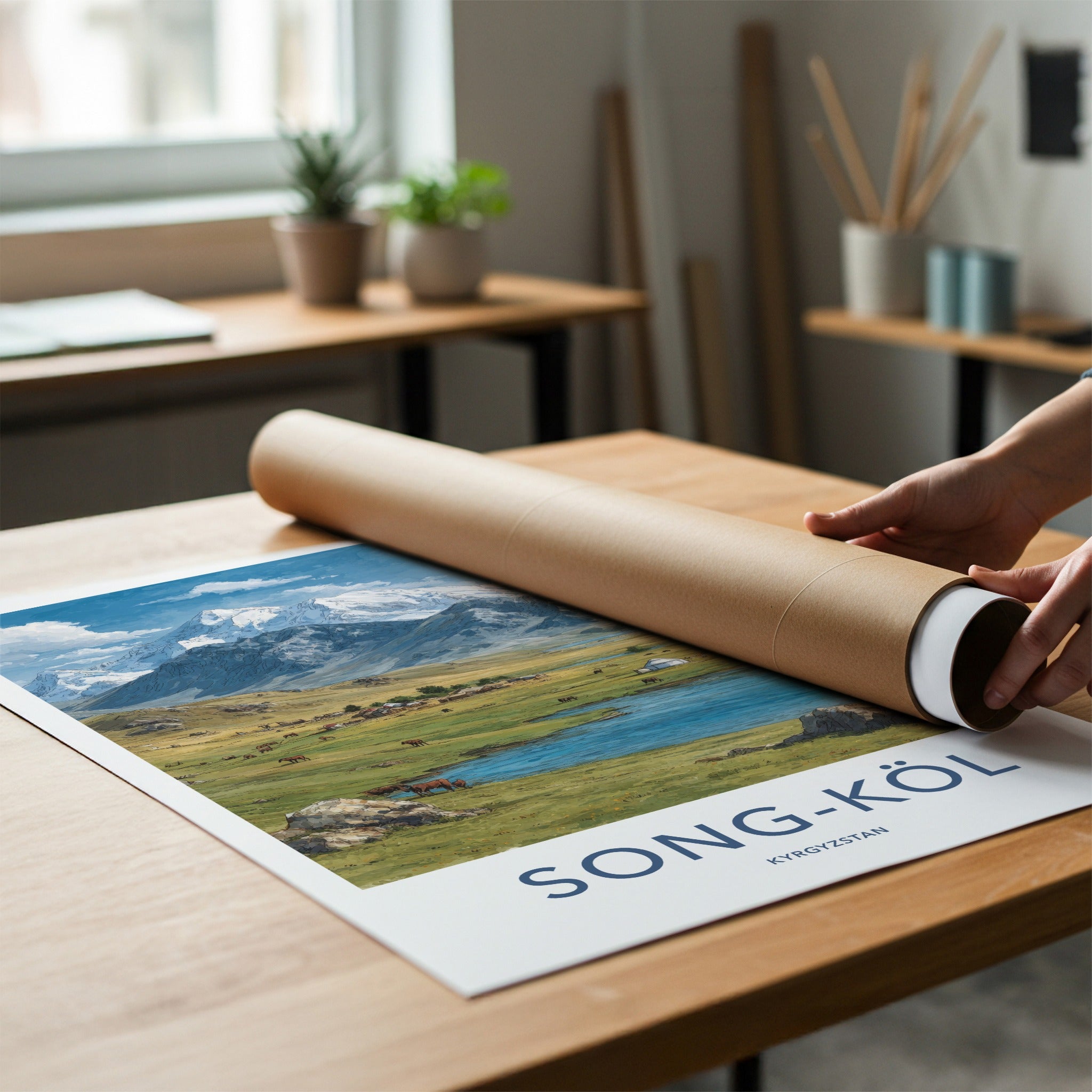 Song-Kol Poster - Kyrgyzstan Yurt Lake Animals Wall Art