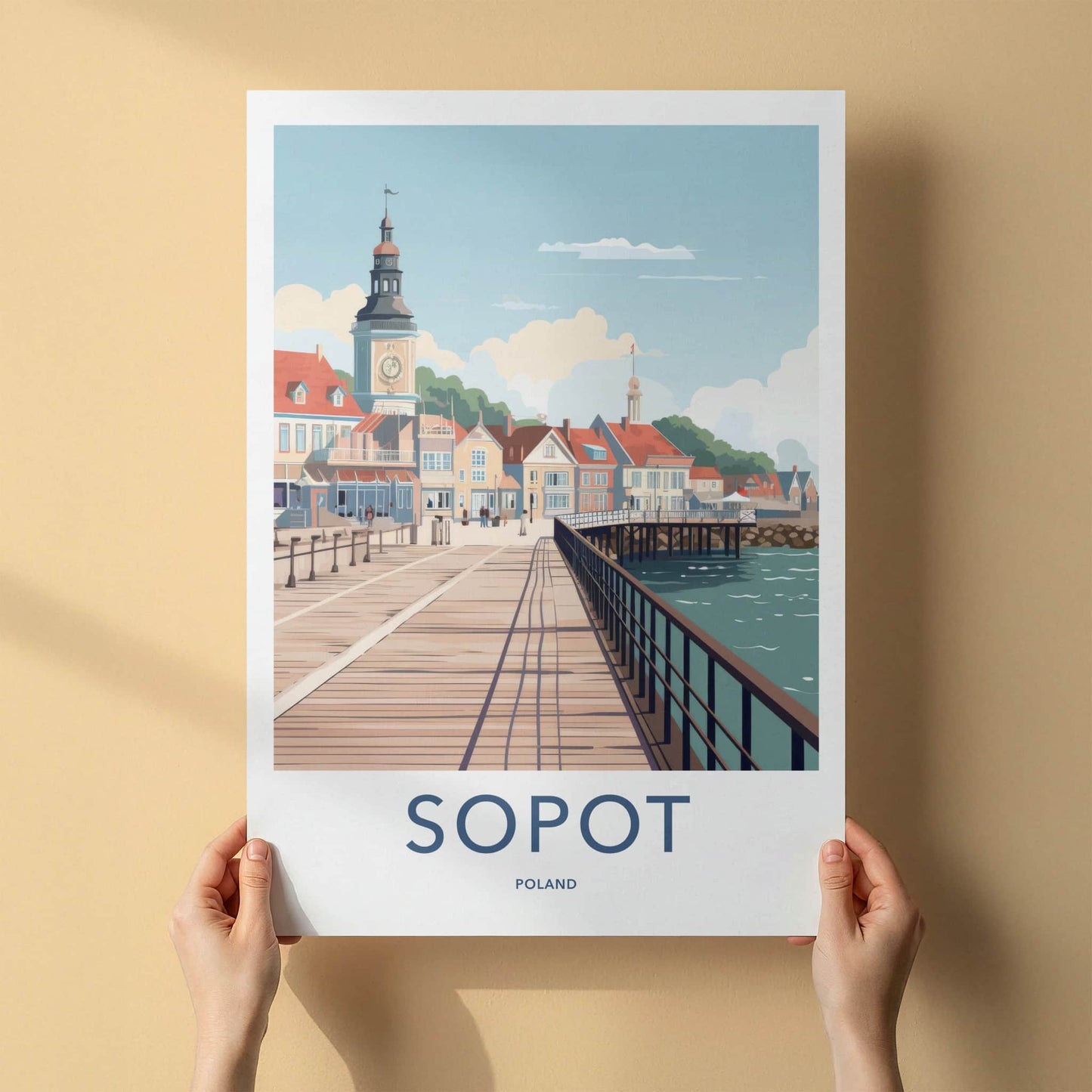 Sopot Poster - Poland Travel Art - Colorful Coastal Architecture Home Decor