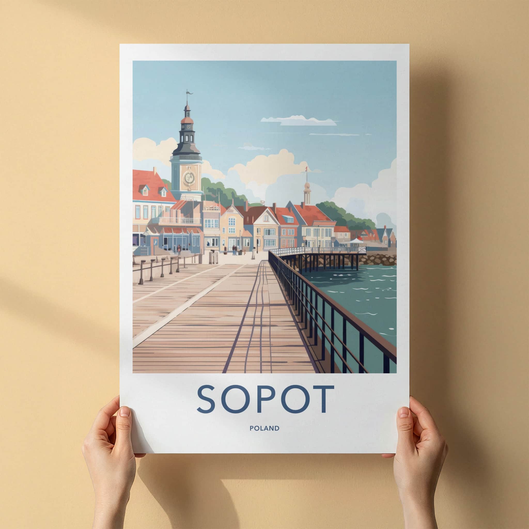 Sopot Poster - Poland Travel Art - Colorful Coastal Architecture Home Decor
