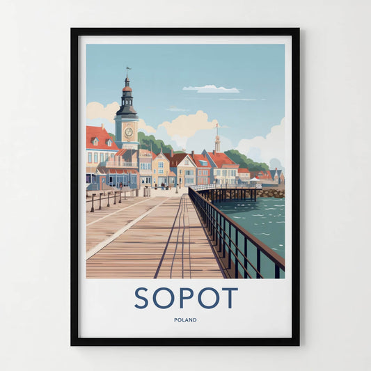 Sopot Poster - Poland Travel Art - Colorful Coastal Architecture Home Decor