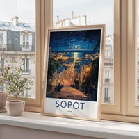 Sopot Poster - Poland Travel Art - Moonlit Seaside City Home Decor