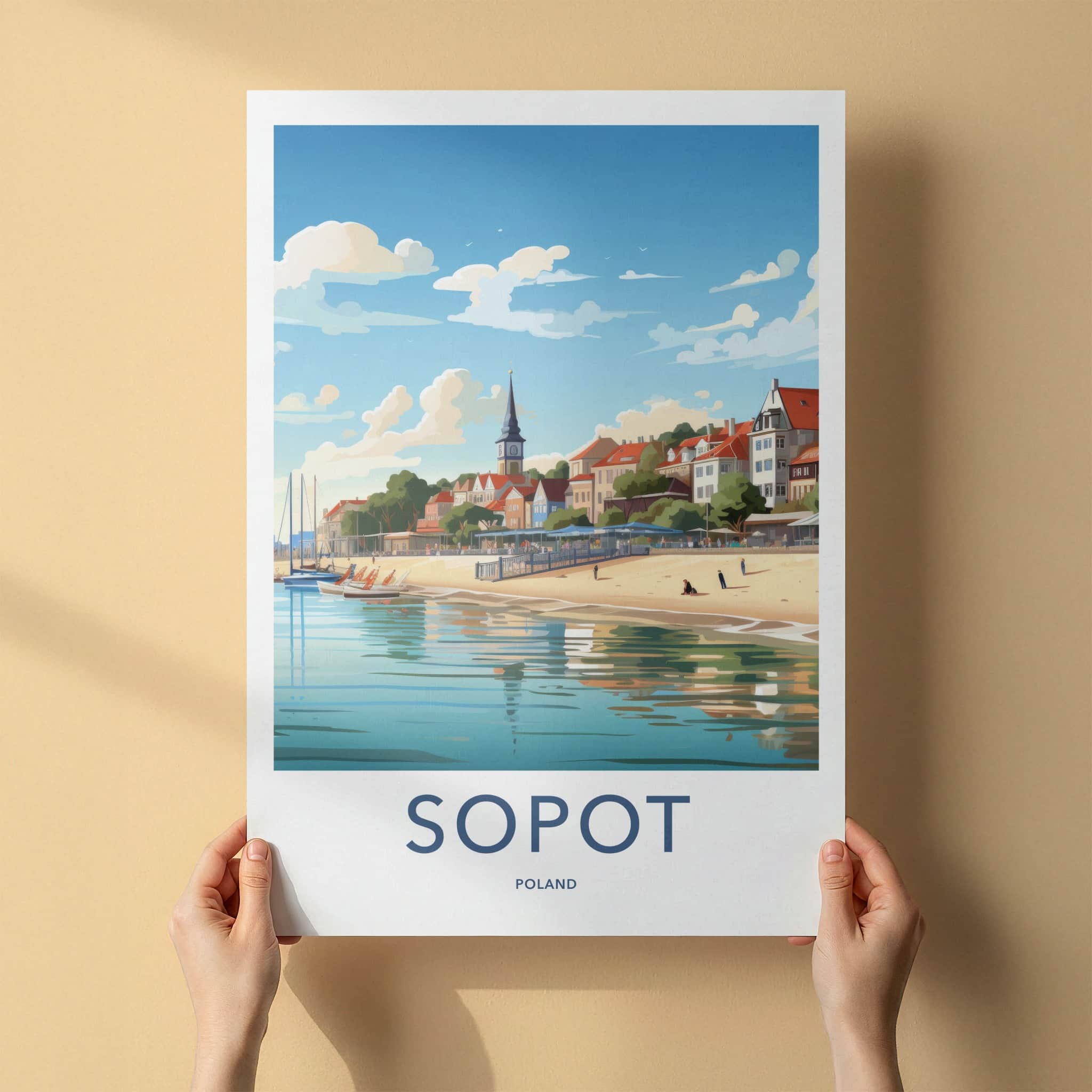 Sopot Poster - Poland Travel Art - Waterfront Town Beach Home Decor