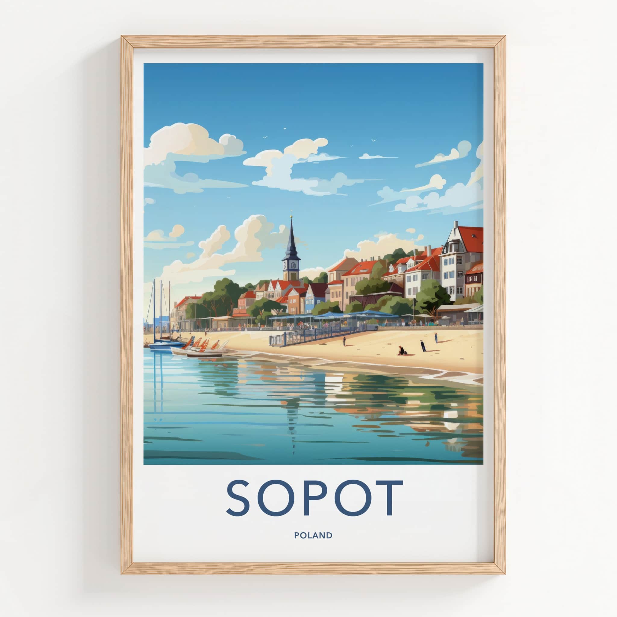 Sopot Poster - Poland Travel Art - Waterfront Town Beach Home Decor