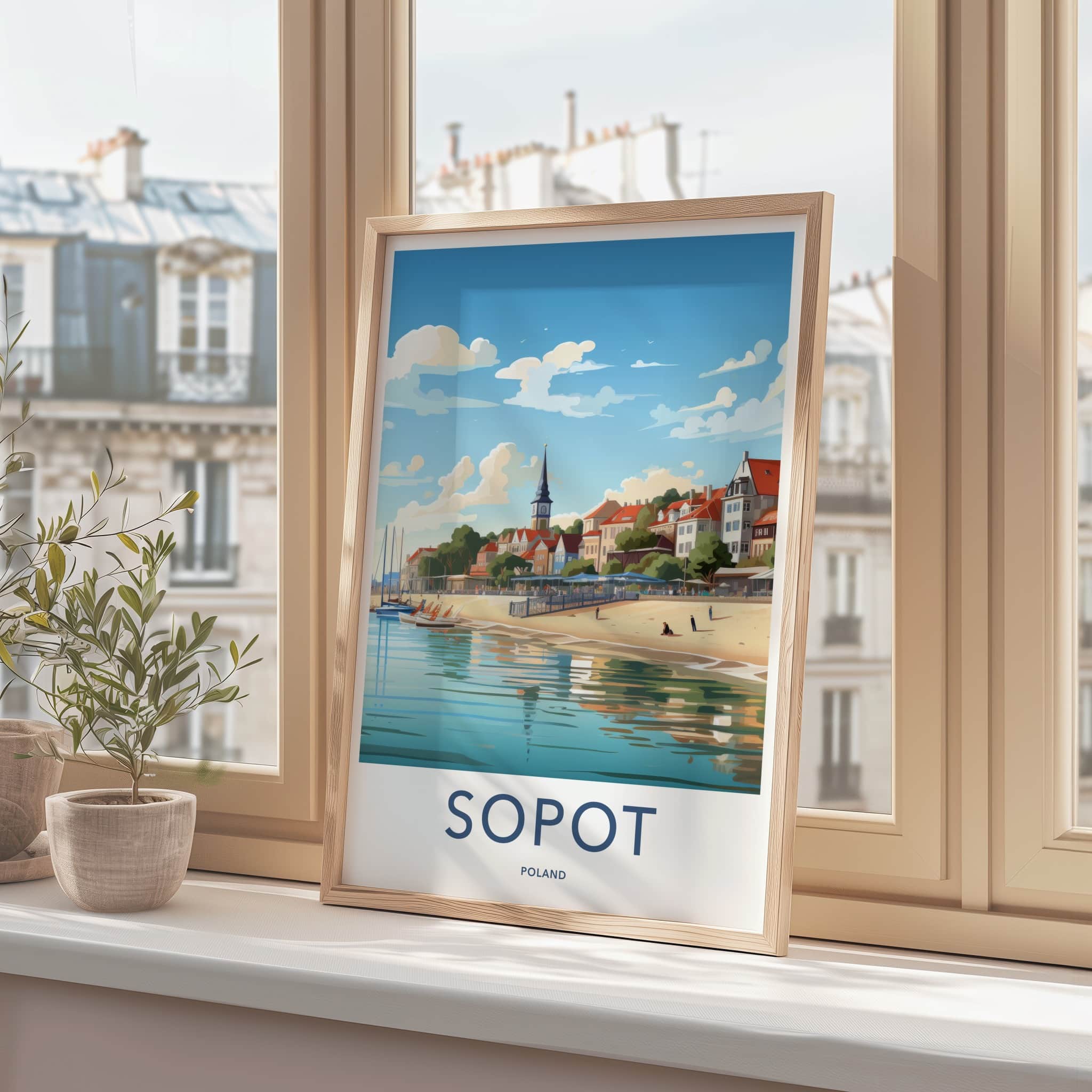 Sopot Poster - Poland Travel Art - Waterfront Town Beach Home Decor