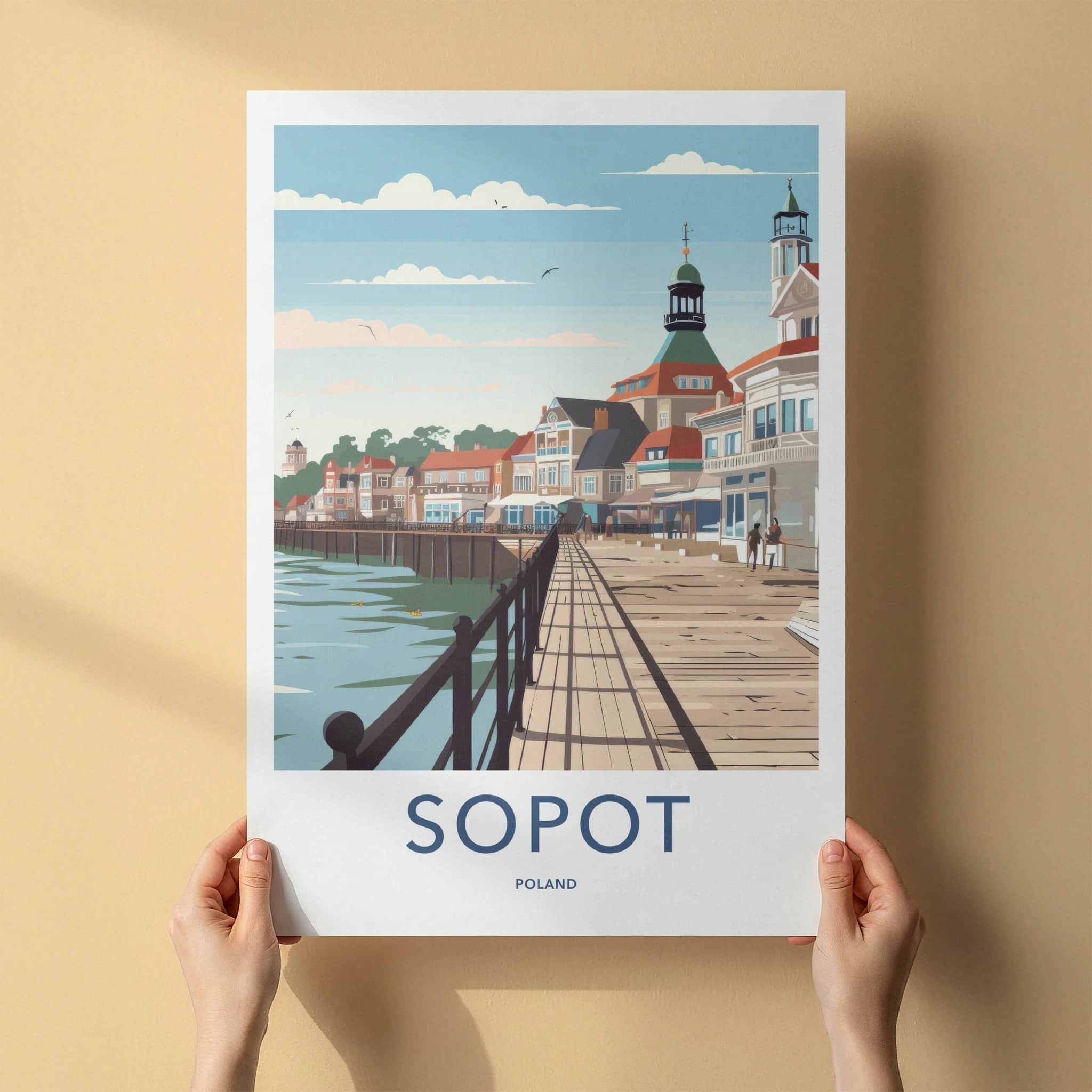 Sopot Poster - Poland Travel Print - Grand Pier Buildings Lounge Decor