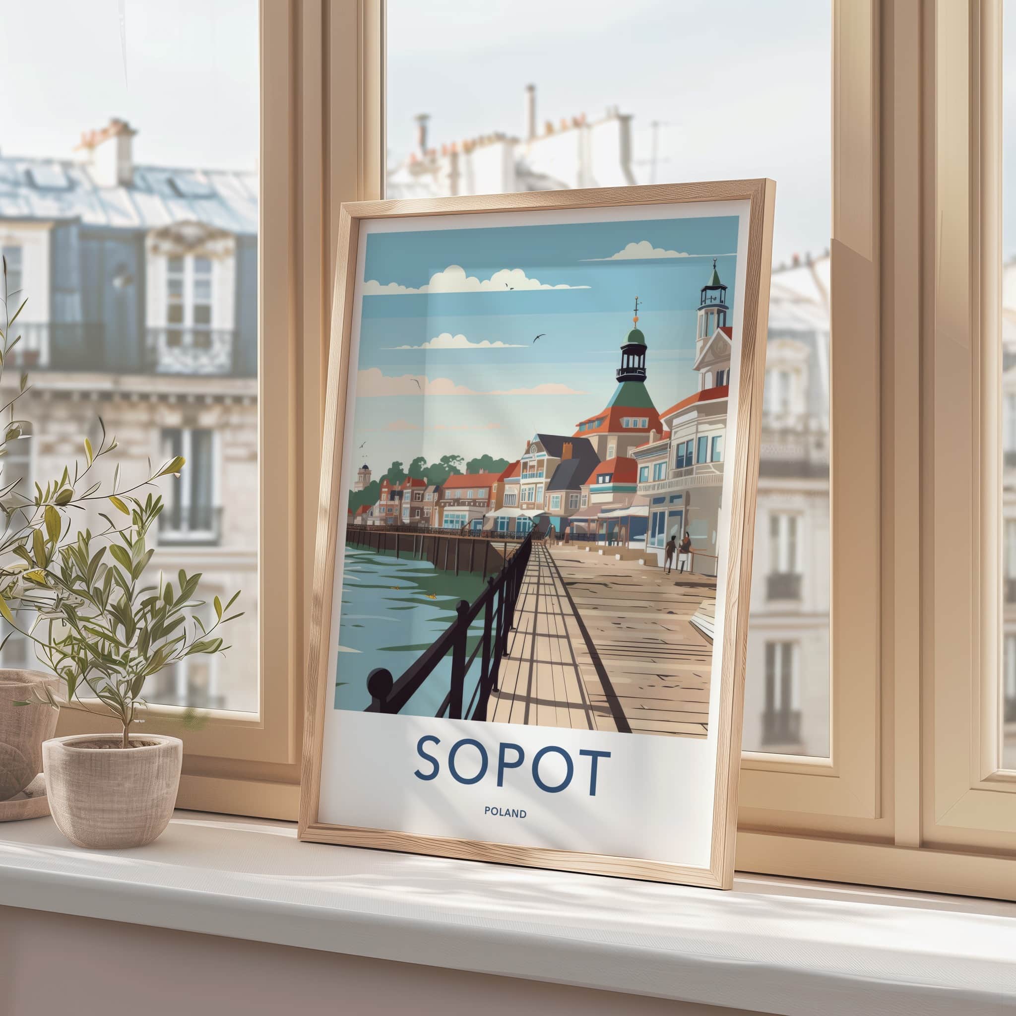 Sopot Poster - Poland Travel Print - Grand Pier Buildings Lounge Decor