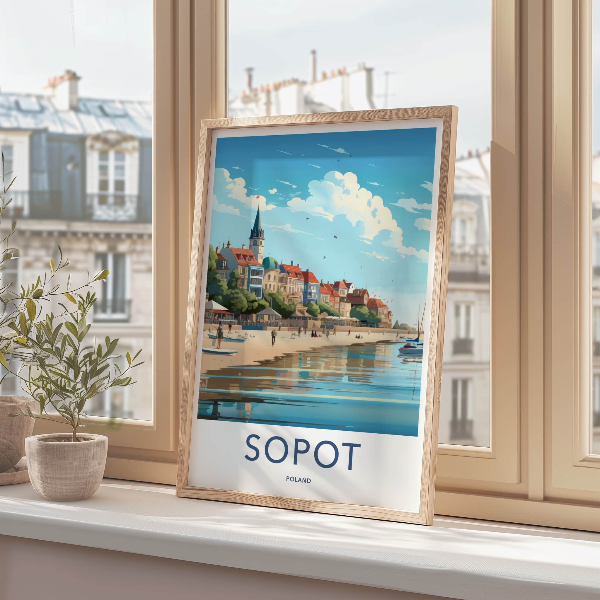 Sopot Poster - Poland Travel Print - Sunny Seaside Architecture Lounge Decor