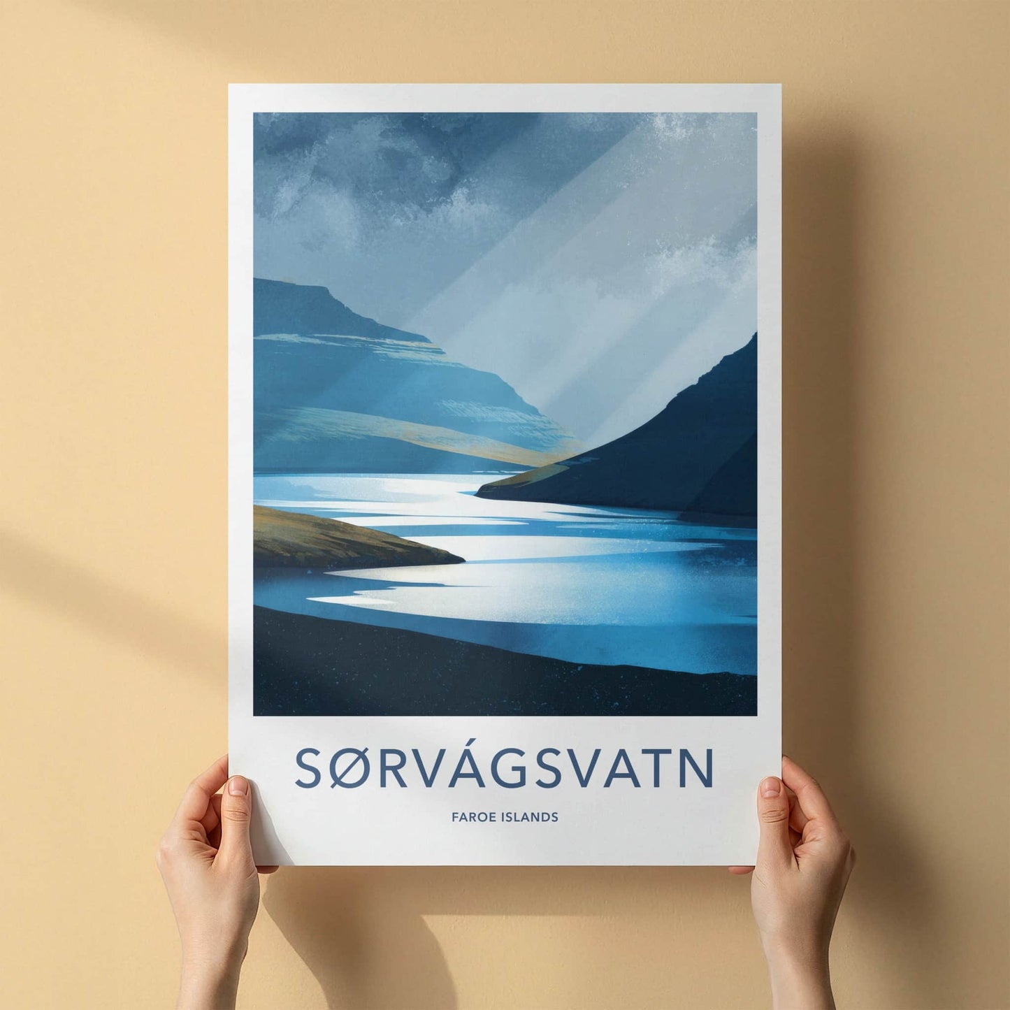 Sorvagsvatn Poster - Faroe Islands Travel Art - Blue Water Rays Home Decor