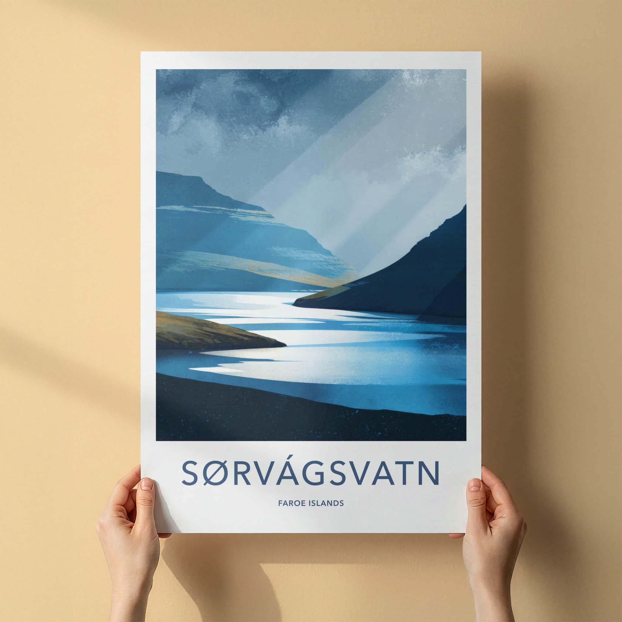 Sorvagsvatn Poster - Faroe Islands Travel Art - Blue Water Rays Home Decor