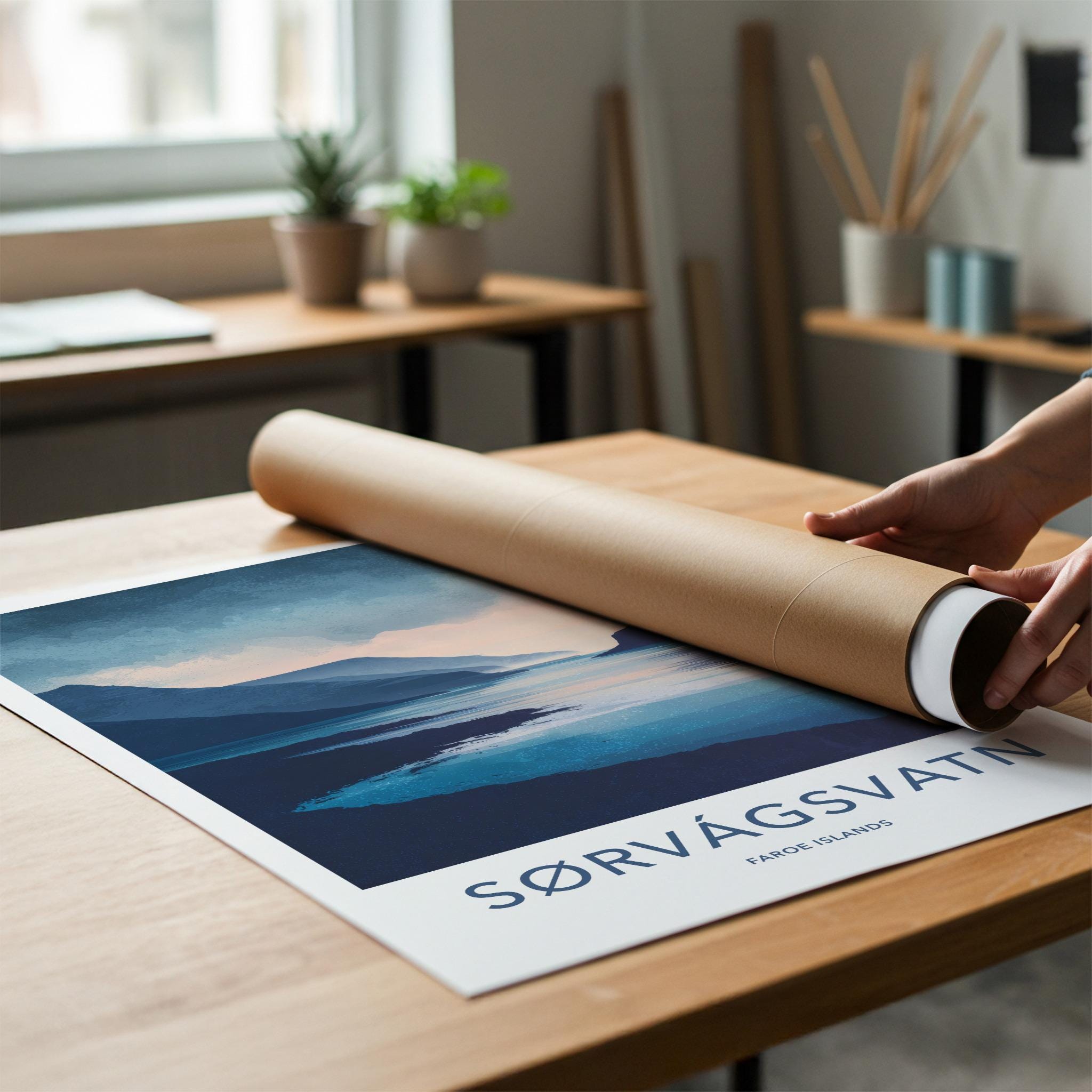 Sorvagsvatn Poster - Faroe Islands Travel Art - Calm Lake Mountain Home Decor