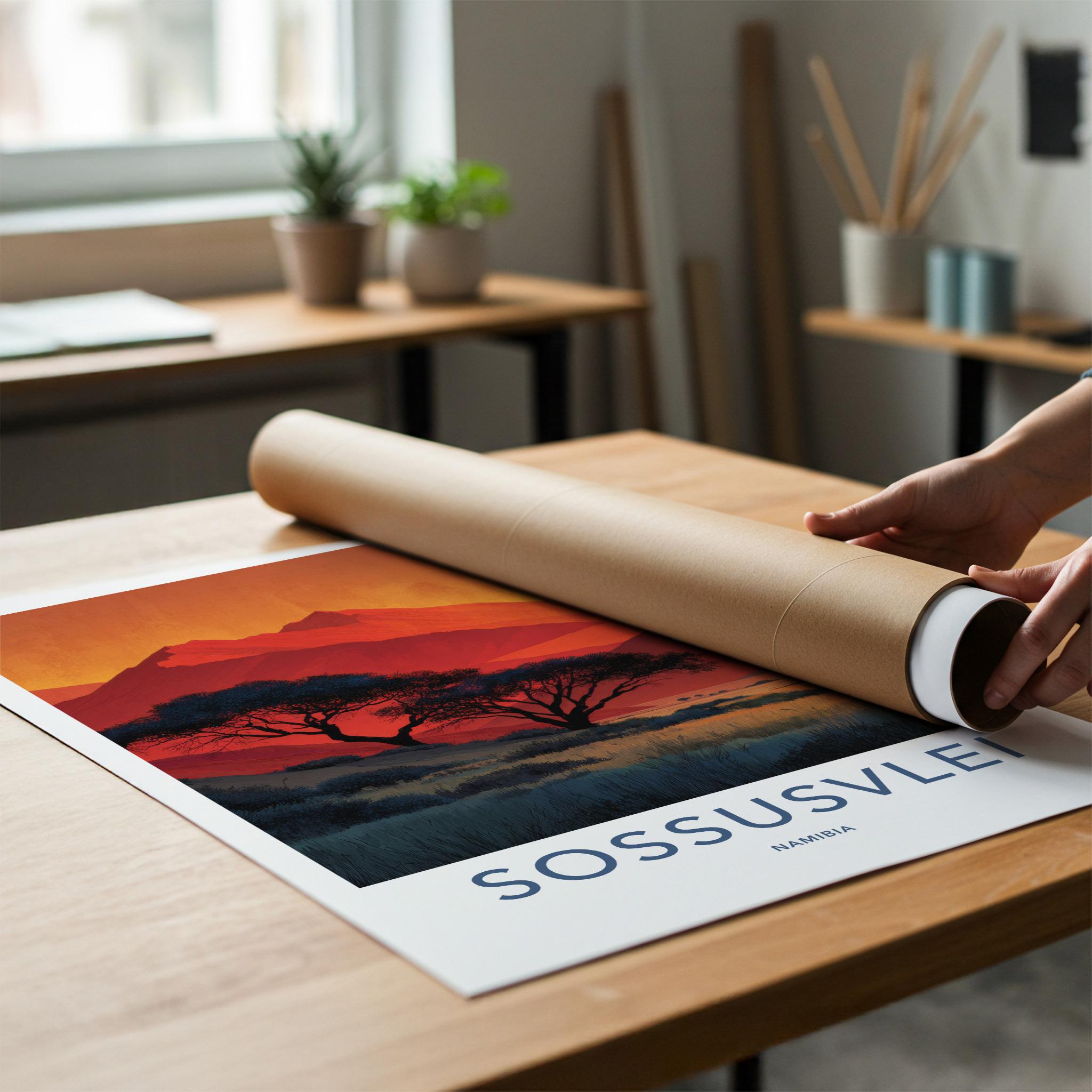 Sossusvlei Poster - Namibia Art Print - Desert Trees Sunset Wall Decor