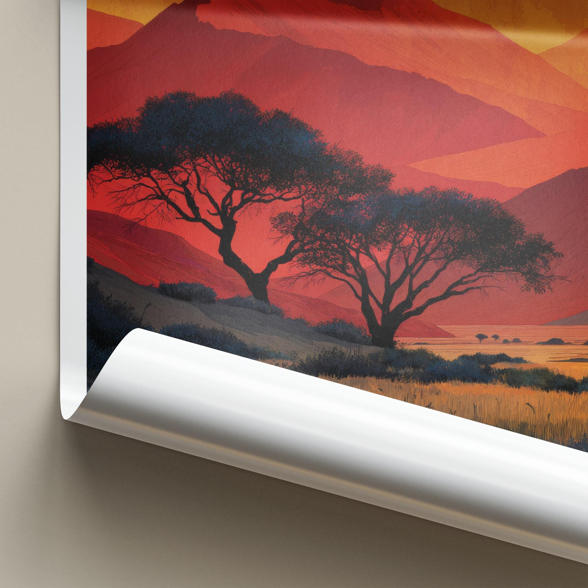 Sossusvlei Poster - Namibia Art Print - Desert Trees Sunset Wall Decor