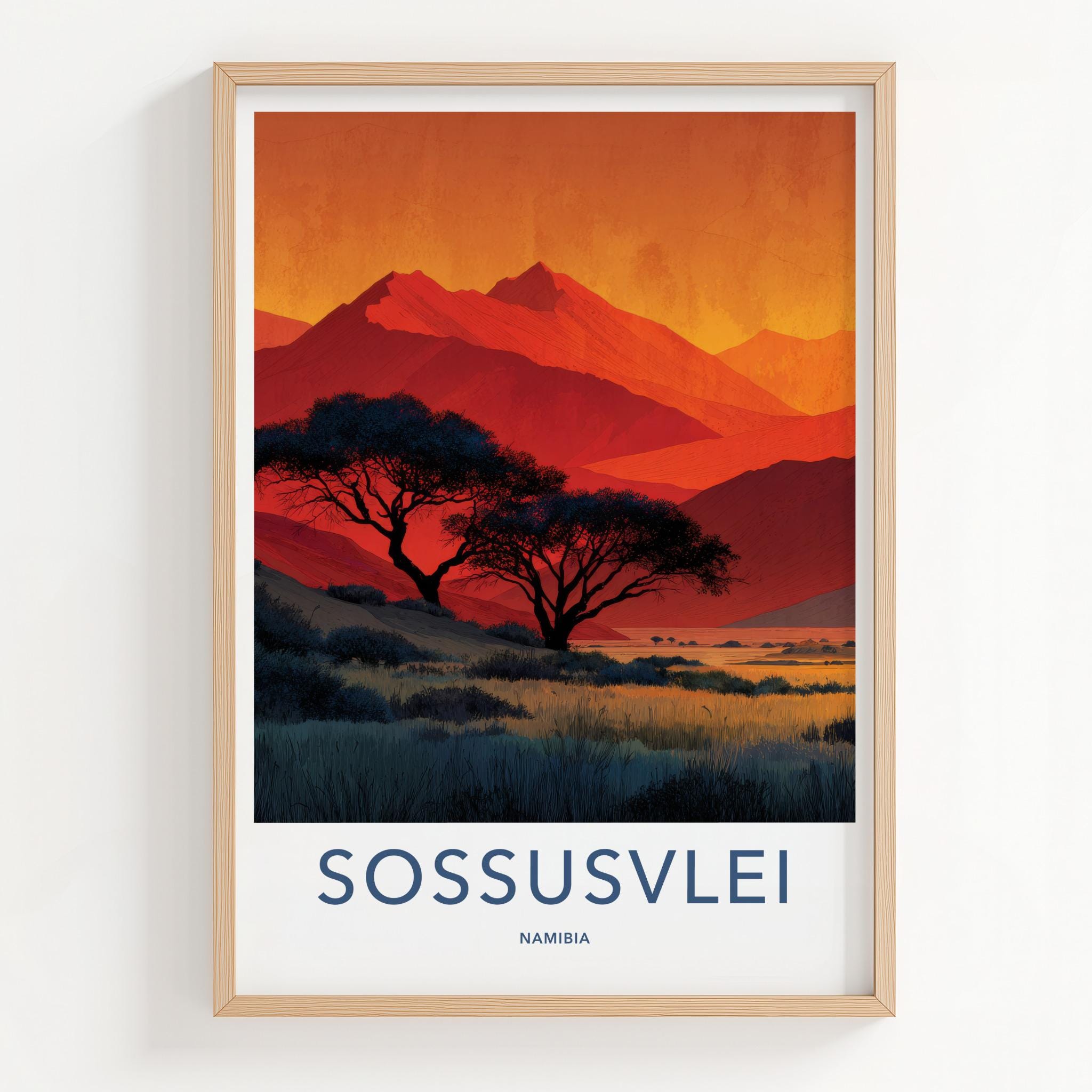 Sossusvlei Poster - Namibia Art Print - Desert Trees Sunset Wall Decor
