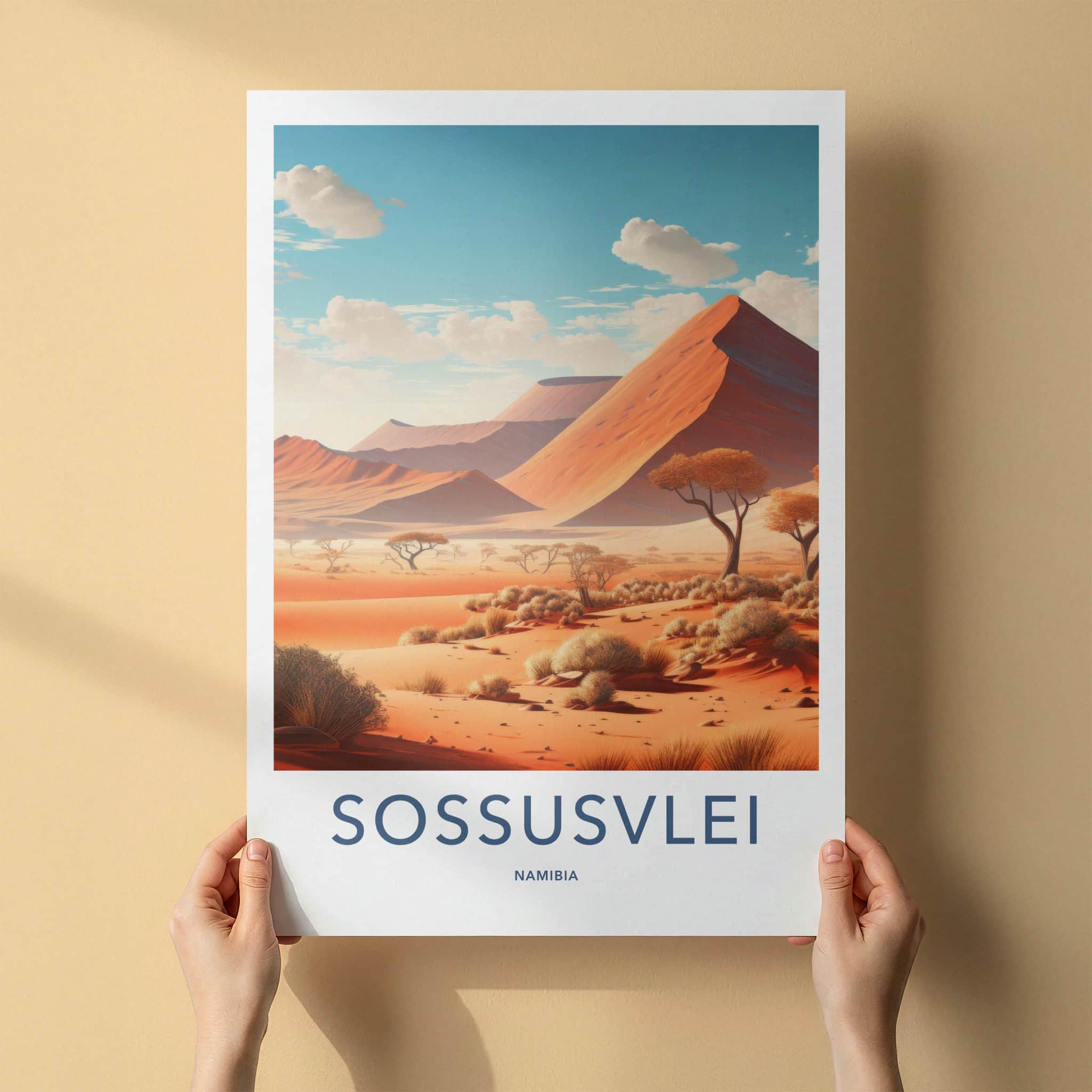 Sossusvlei Poster - Namibia Travel Art - Arid Desert Scenery Home Decor