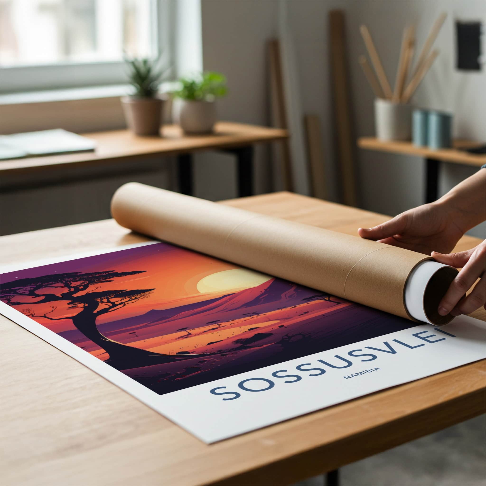 Sossusvlei Poster - Namibia Travel Art - Striking African Sunset Home Decor