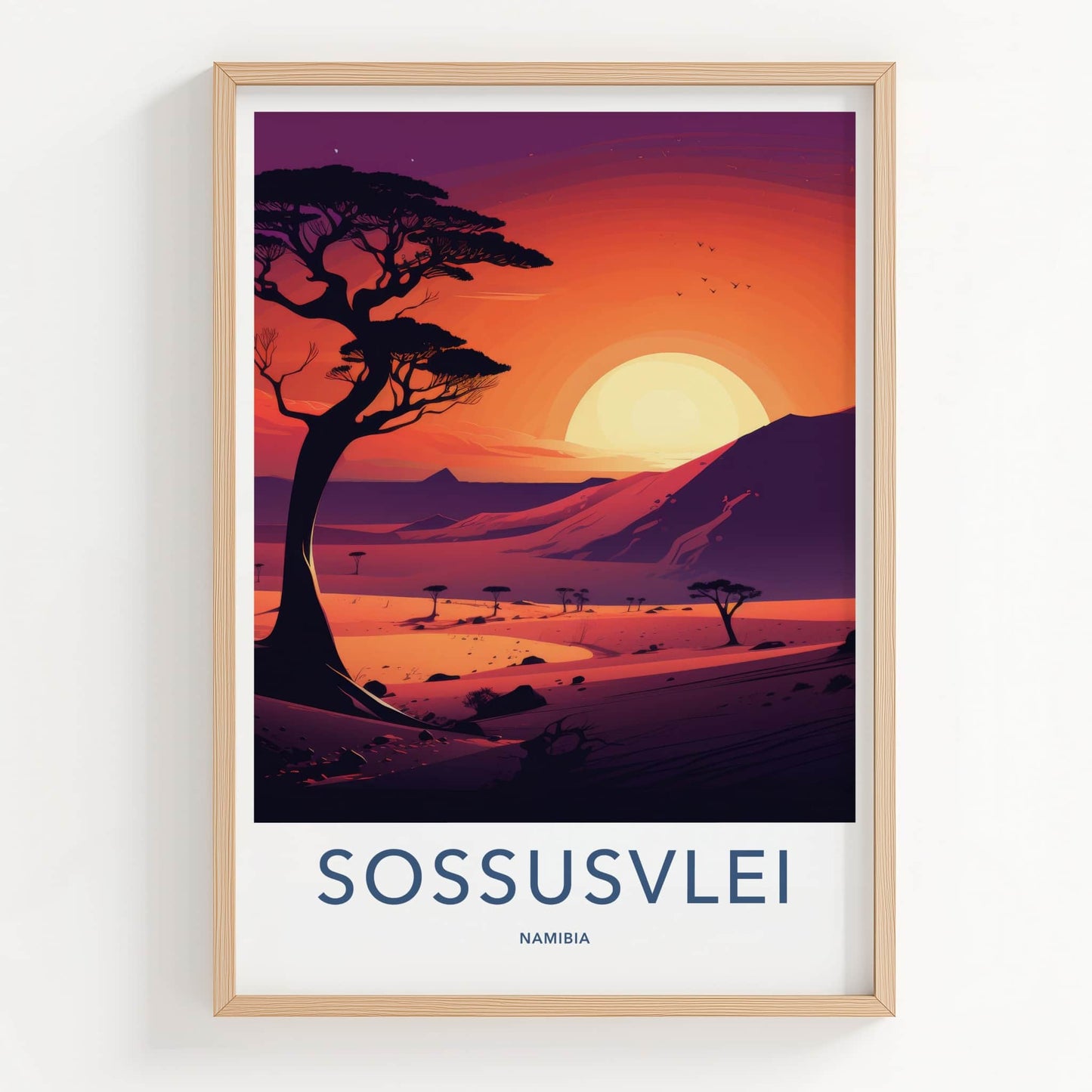 Sossusvlei Poster - Namibia Travel Art - Striking African Sunset Home Decor