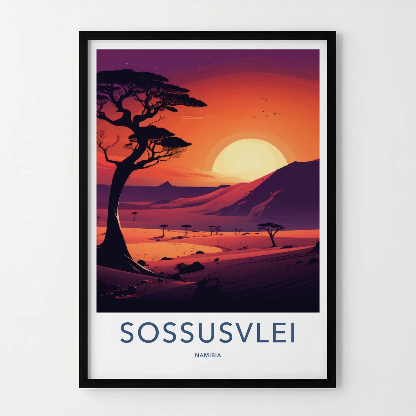 Sossusvlei Poster - Namibia Travel Art - Striking African Sunset Home Decor