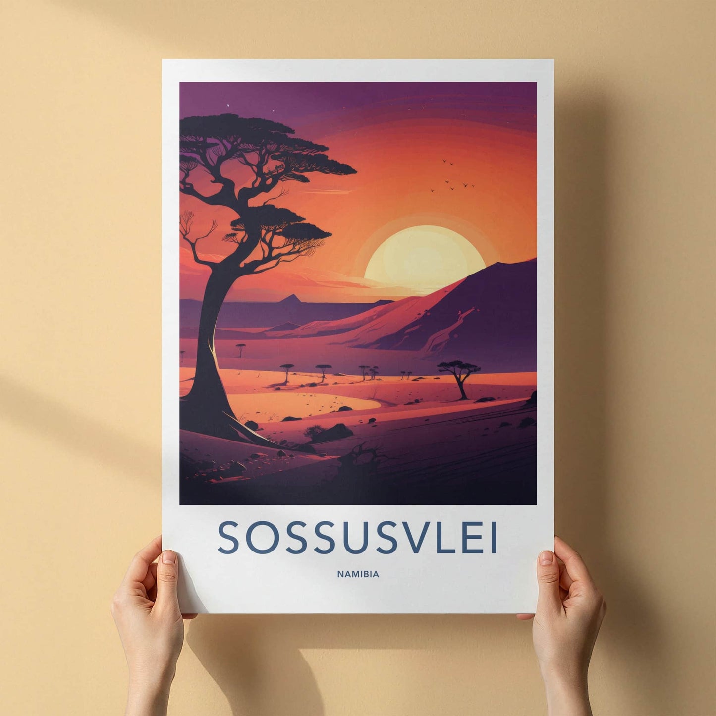 Sossusvlei Poster - Namibia Travel Art - Striking African Sunset Home Decor