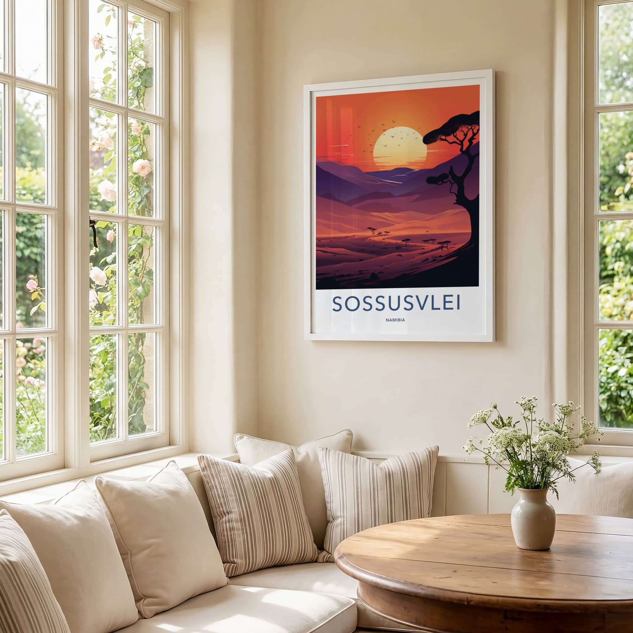 Sossusvlei Poster - Namibia Travel Art - Vibrant Desert Sunset Home Decor