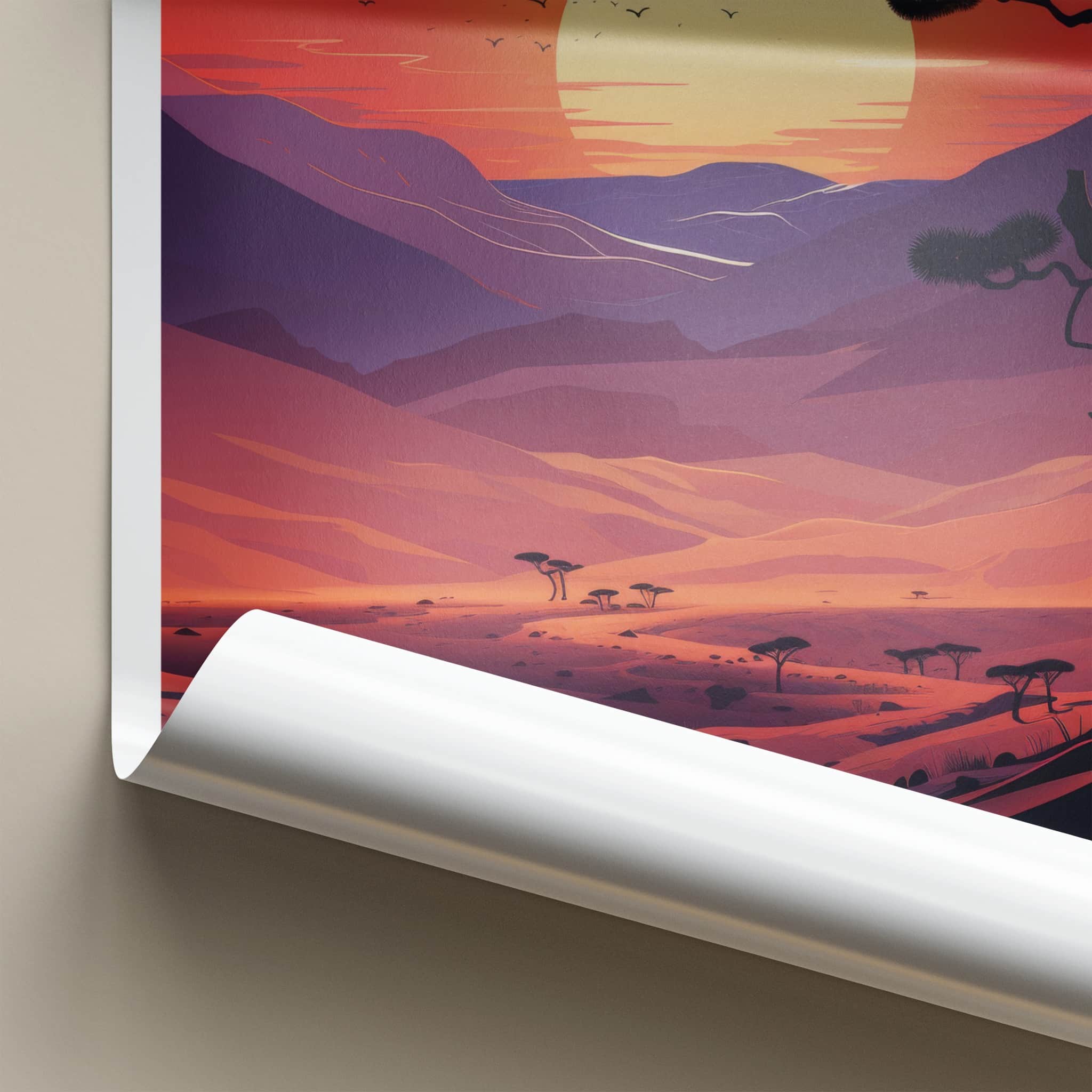 Sossusvlei Poster - Namibia Travel Art - Vibrant Desert Sunset Home Decor