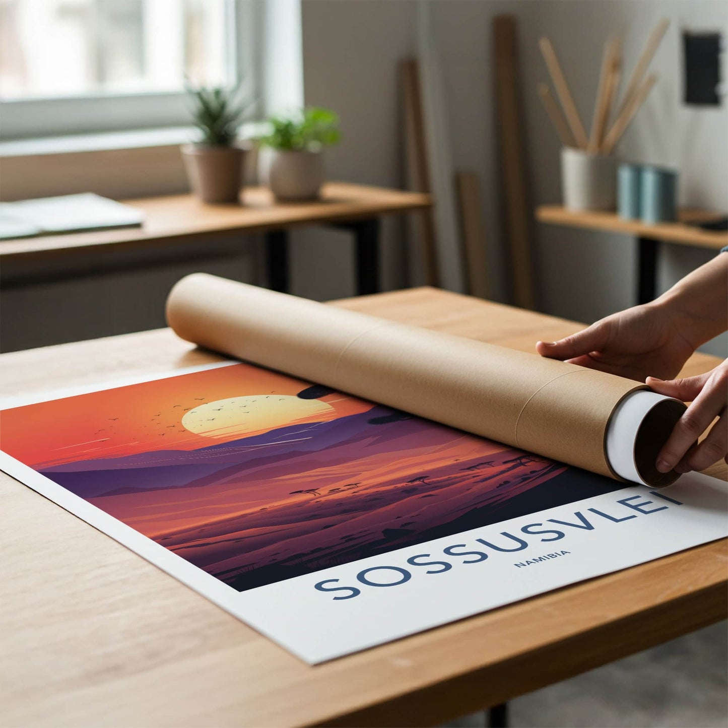 Sossusvlei Poster - Namibia Travel Art - Vibrant Desert Sunset Home Decor
