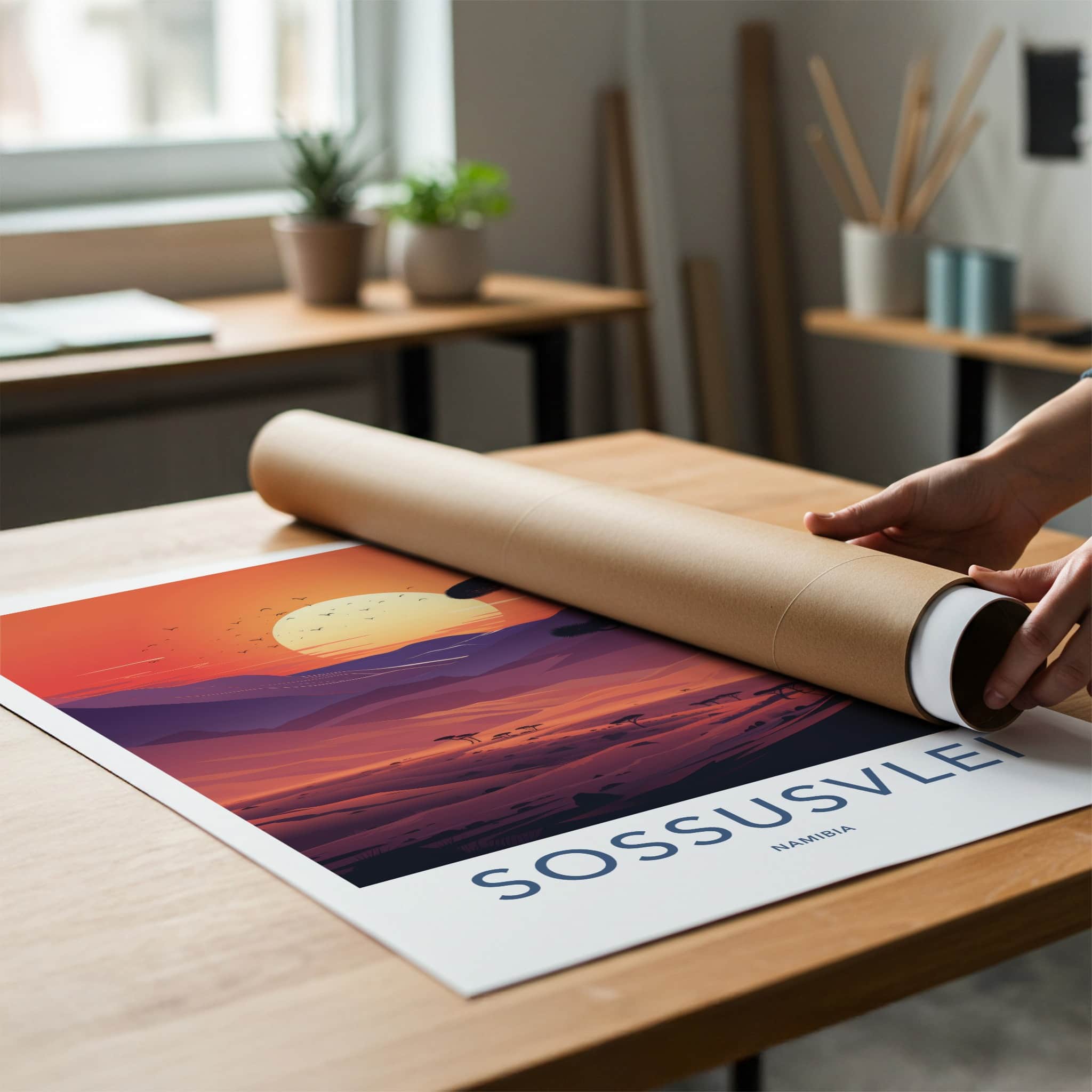 Sossusvlei Poster - Namibia Travel Art - Vibrant Desert Sunset Home Decor