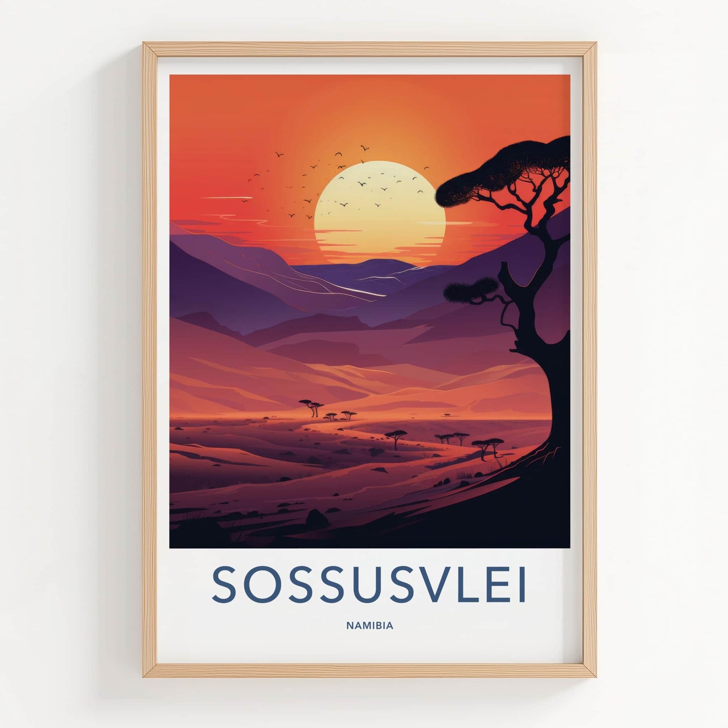 Sossusvlei Poster - Namibia Travel Art - Vibrant Desert Sunset Home Decor