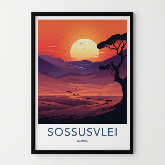 Sossusvlei Poster - Namibia Travel Art - Vibrant Desert Sunset Home Decor