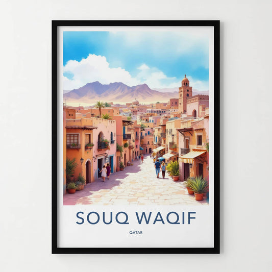 Souq Waqif Poster - Qatar Art Print - Colorful Market Buildings Wall Decor