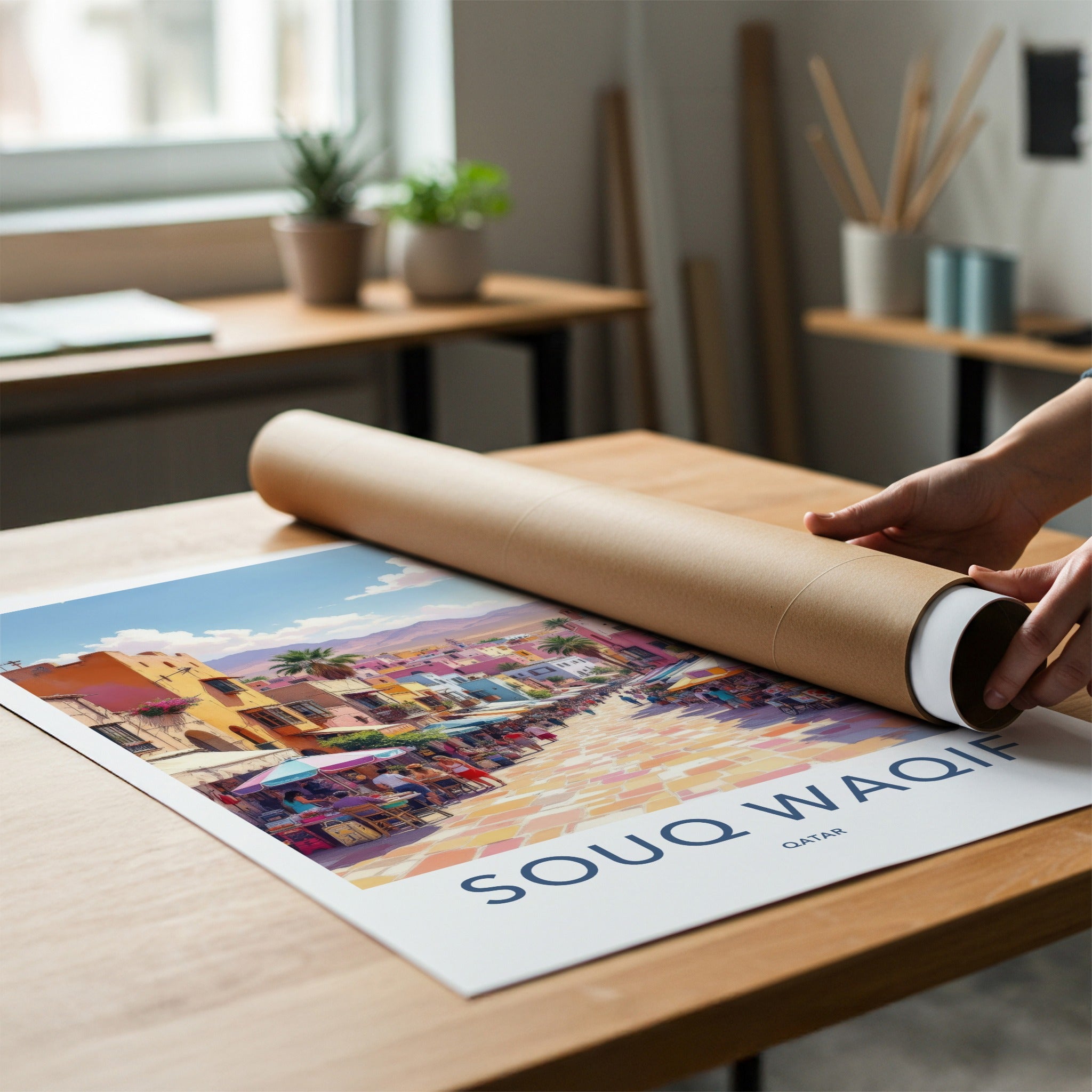 Souq Waqif Poster - Qatar Travel Art - Colorful Market Street Gift