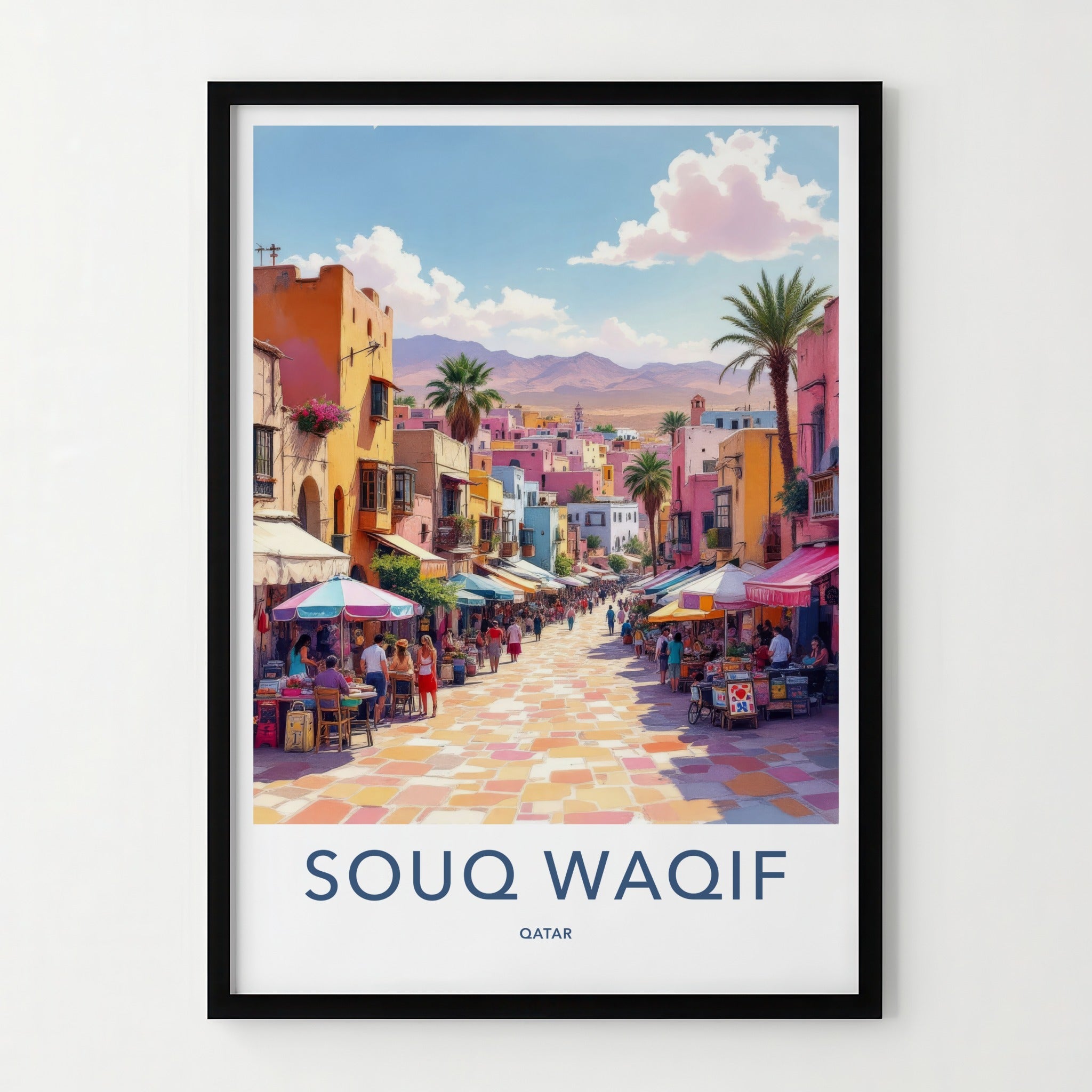 Souq Waqif Poster - Qatar Travel Art - Colorful Market Street Gift
