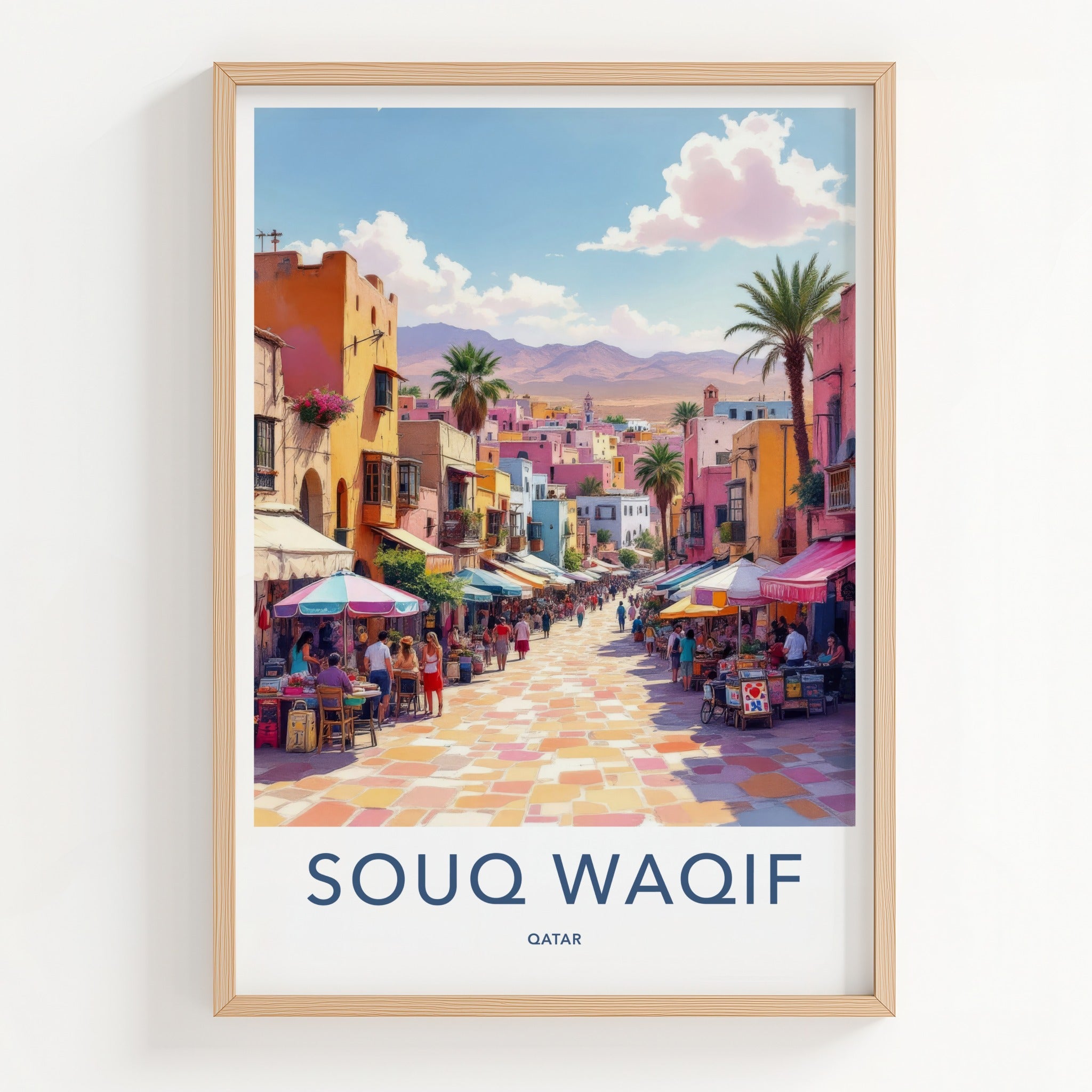 Souq Waqif Poster - Qatar Travel Art - Colorful Market Street Gift