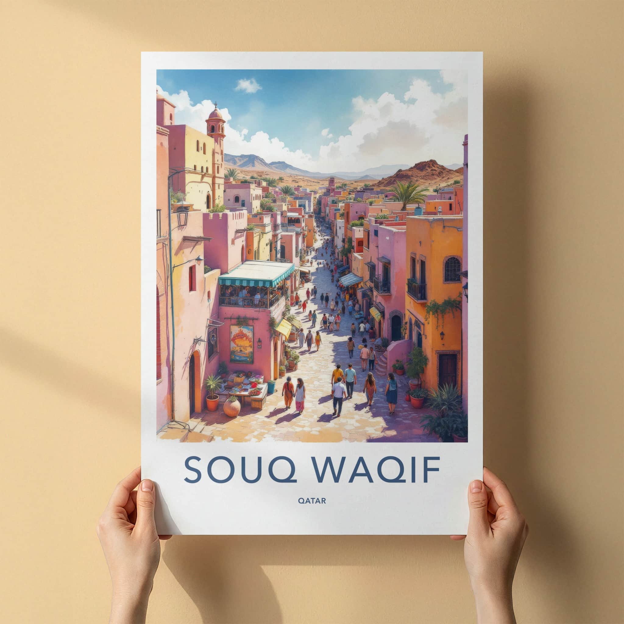 Souq Waqif Poster - Qatar Travel Art - Vibrant Market Street Wall Decor