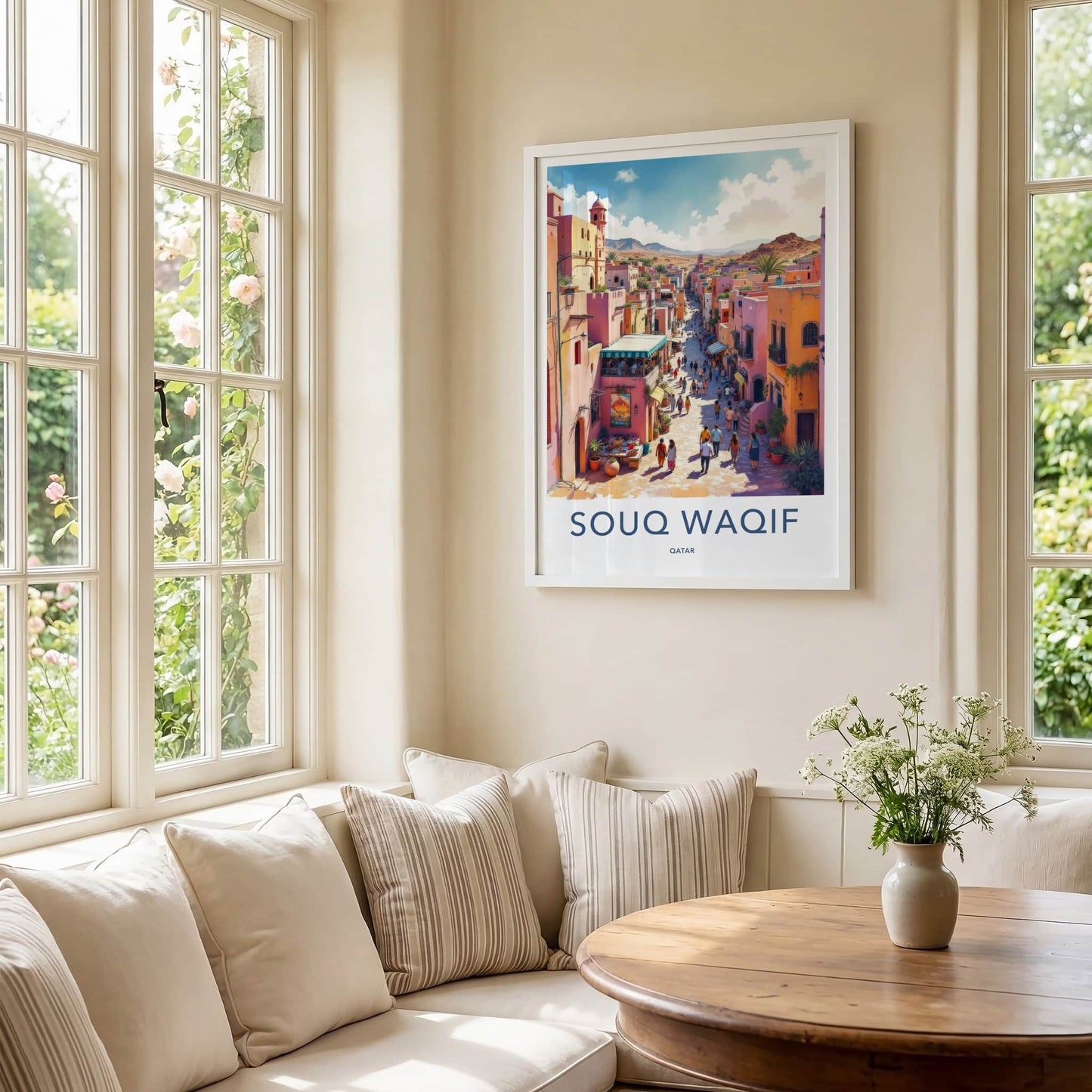 Souq Waqif Poster - Qatar Travel Art - Vibrant Market Street Wall Decor