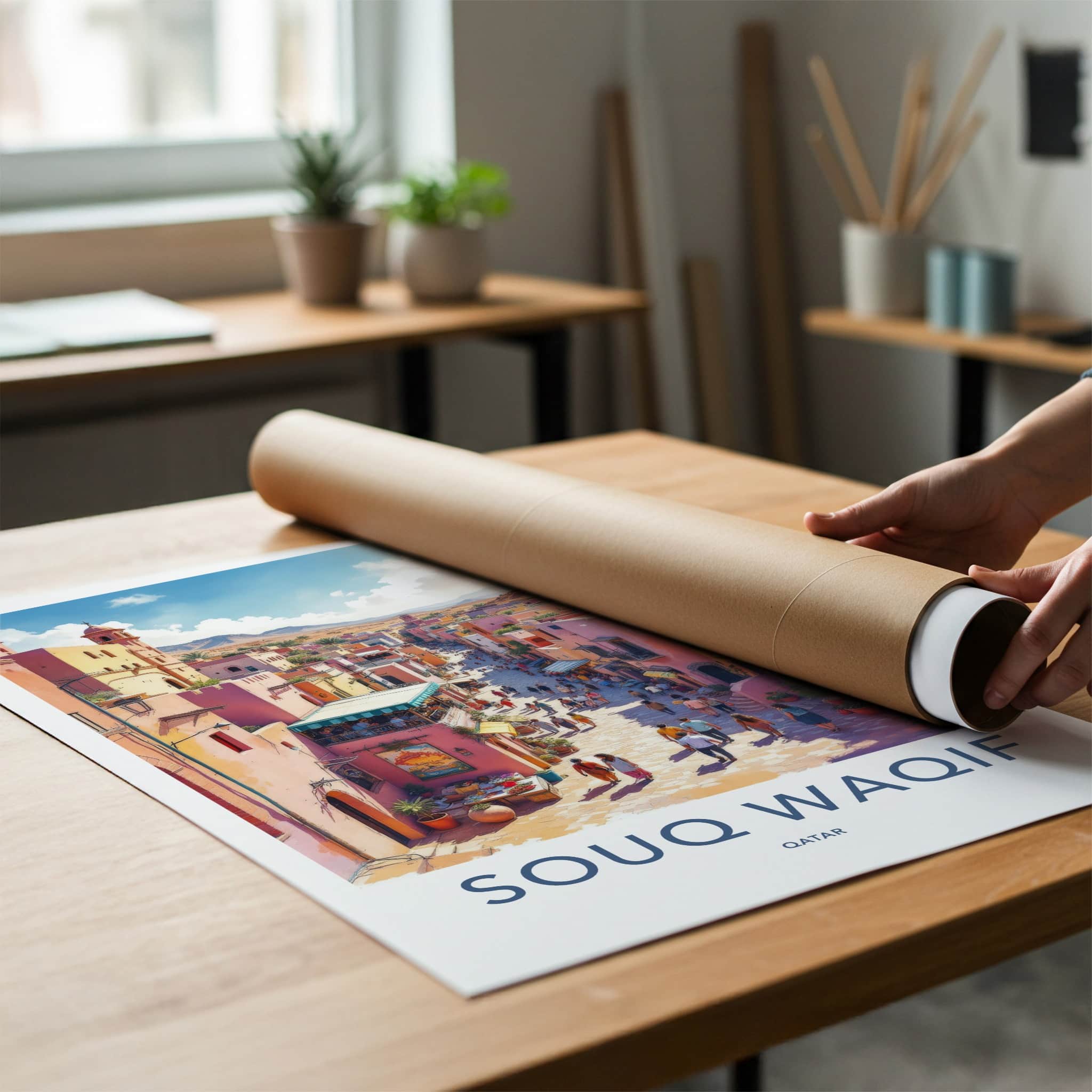 Souq Waqif Poster - Qatar Travel Art - Vibrant Market Street Wall Decor